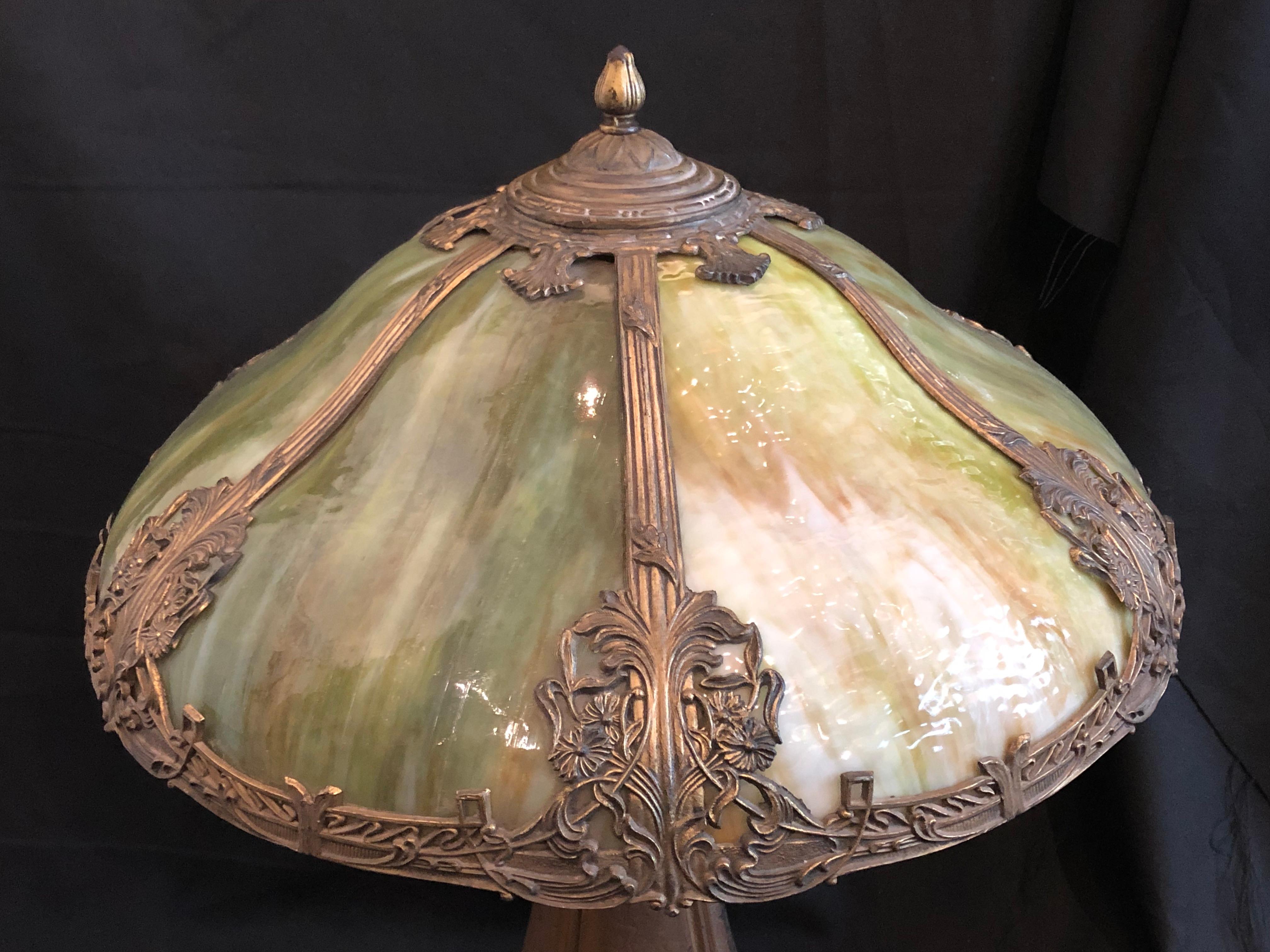 Arts & Crafts Bradley & Hubbard Green Slag Glass Table Lamp (Arts and Crafts)