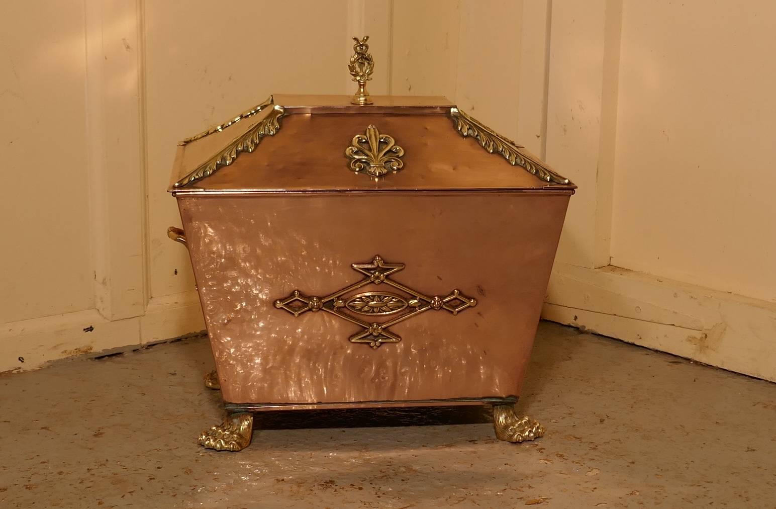19th Century Arts & Crafts Brass and Copper Coal or Log Box