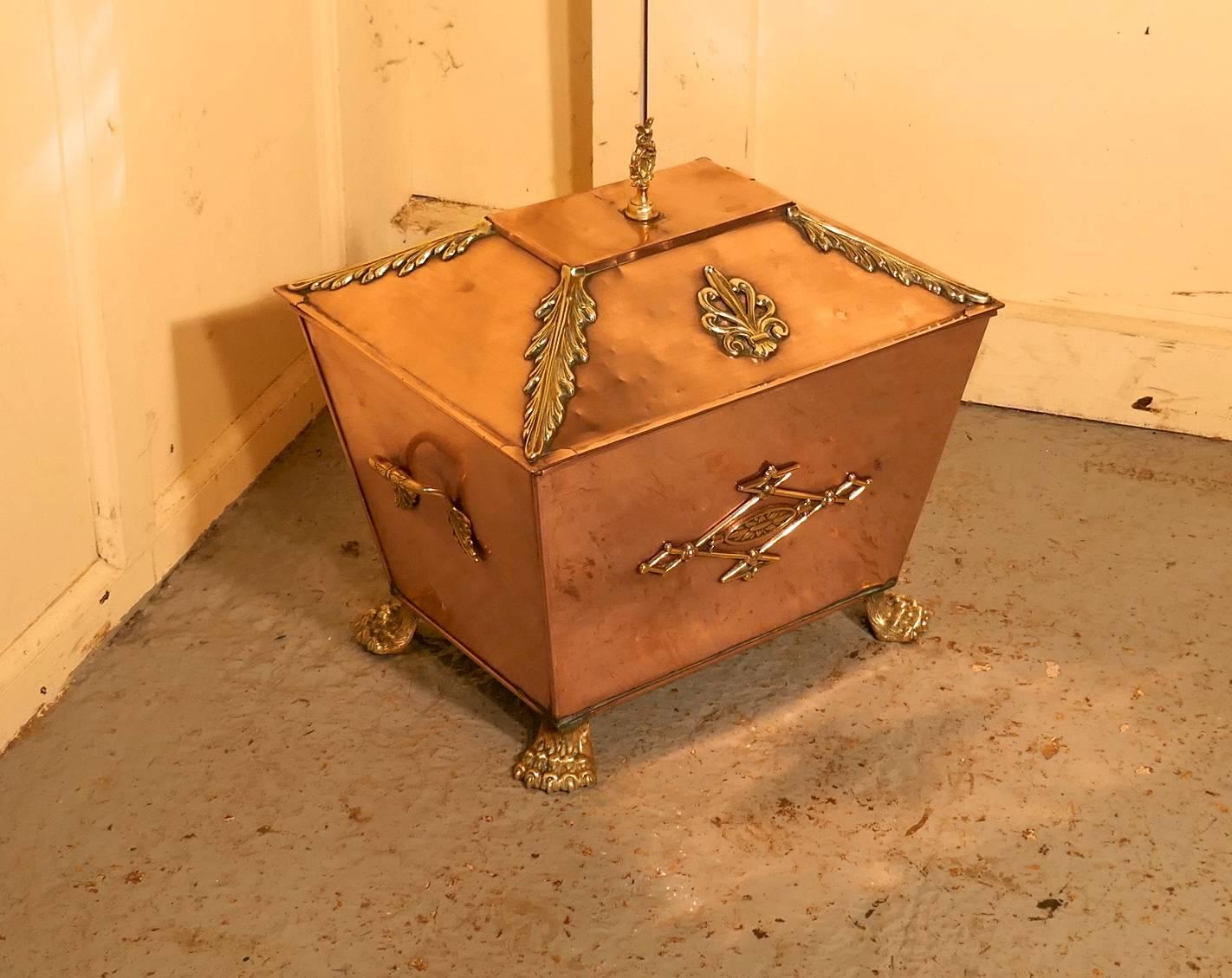 Arts & Crafts Brass and Copper Coal or Log Box 1