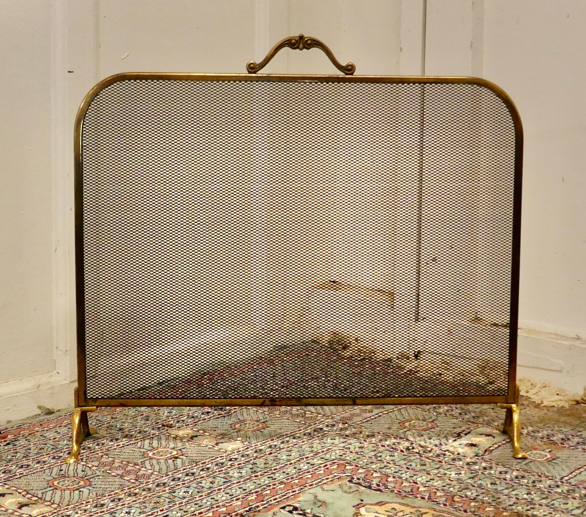 Arts and Crafts Brass and Iron Fire Guard, Spark Screen 2