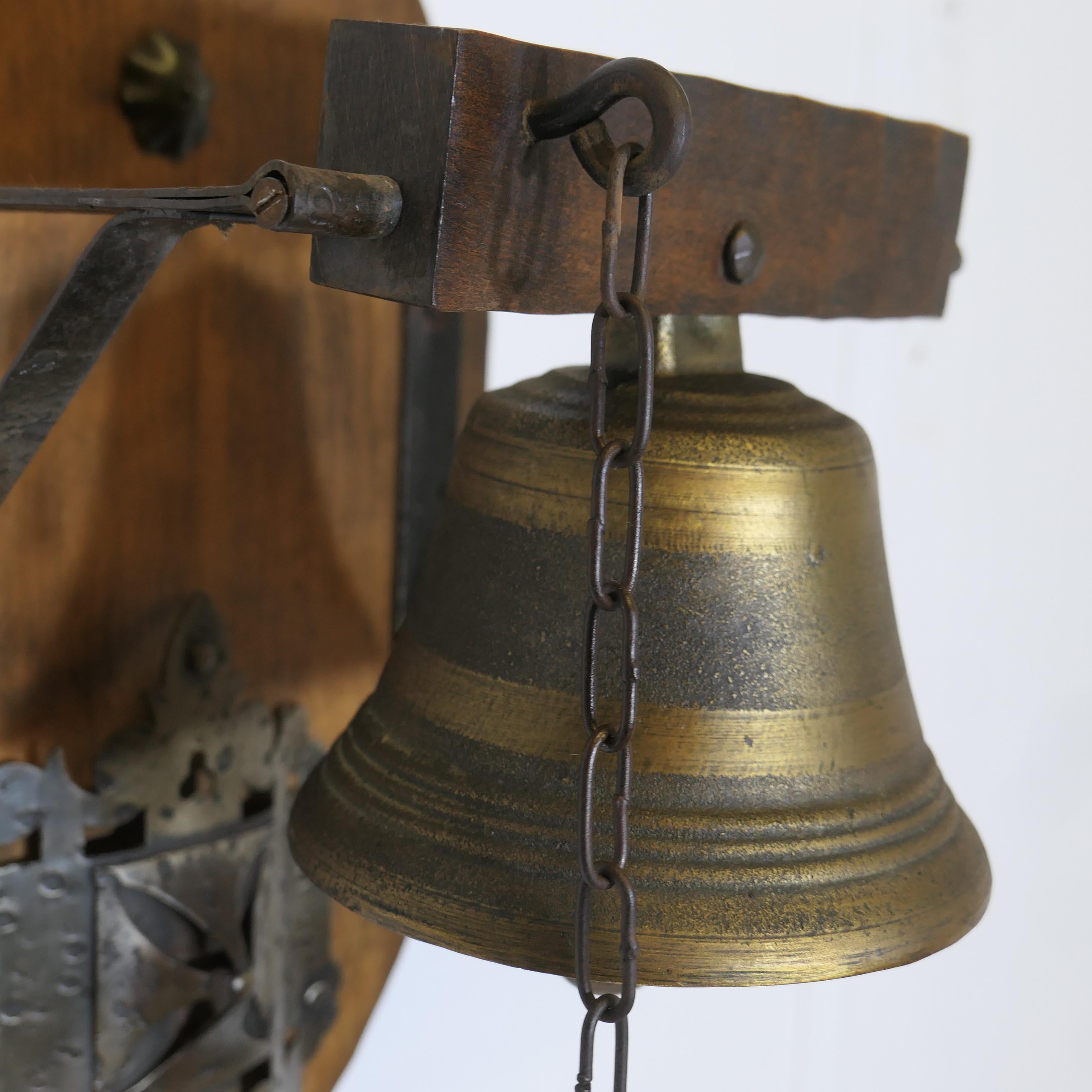 Arts and Crafts Brass and Iron Monastery Dinner Bell In Good Condition In Godshill, Isle of Wight