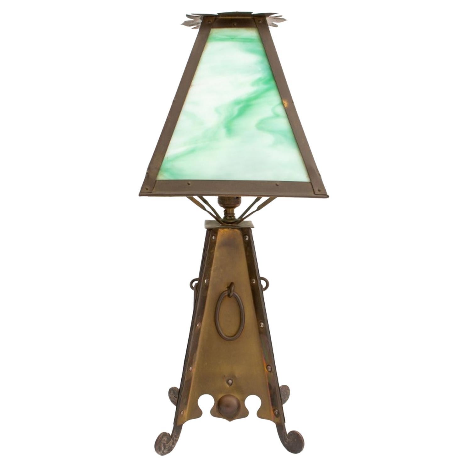 Arts and Crafts Brass and Iron Table Lamp