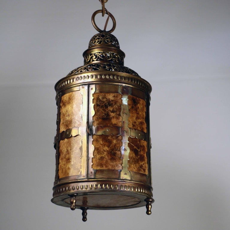 Arts and Crafts Brass and Mica Lantern For Sale at 1stDibs