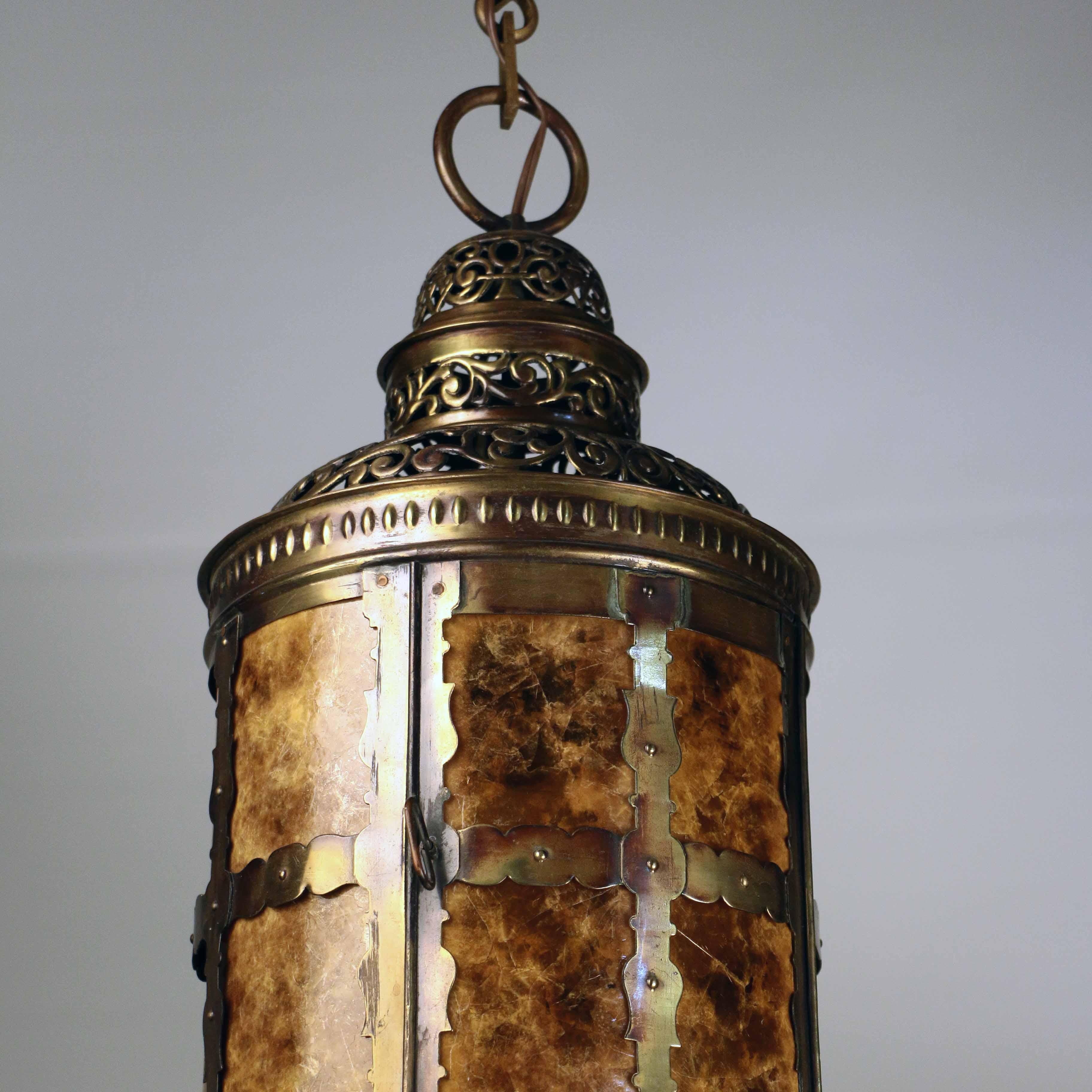 19th Century Arts and Crafts Brass and Mica Lantern For Sale