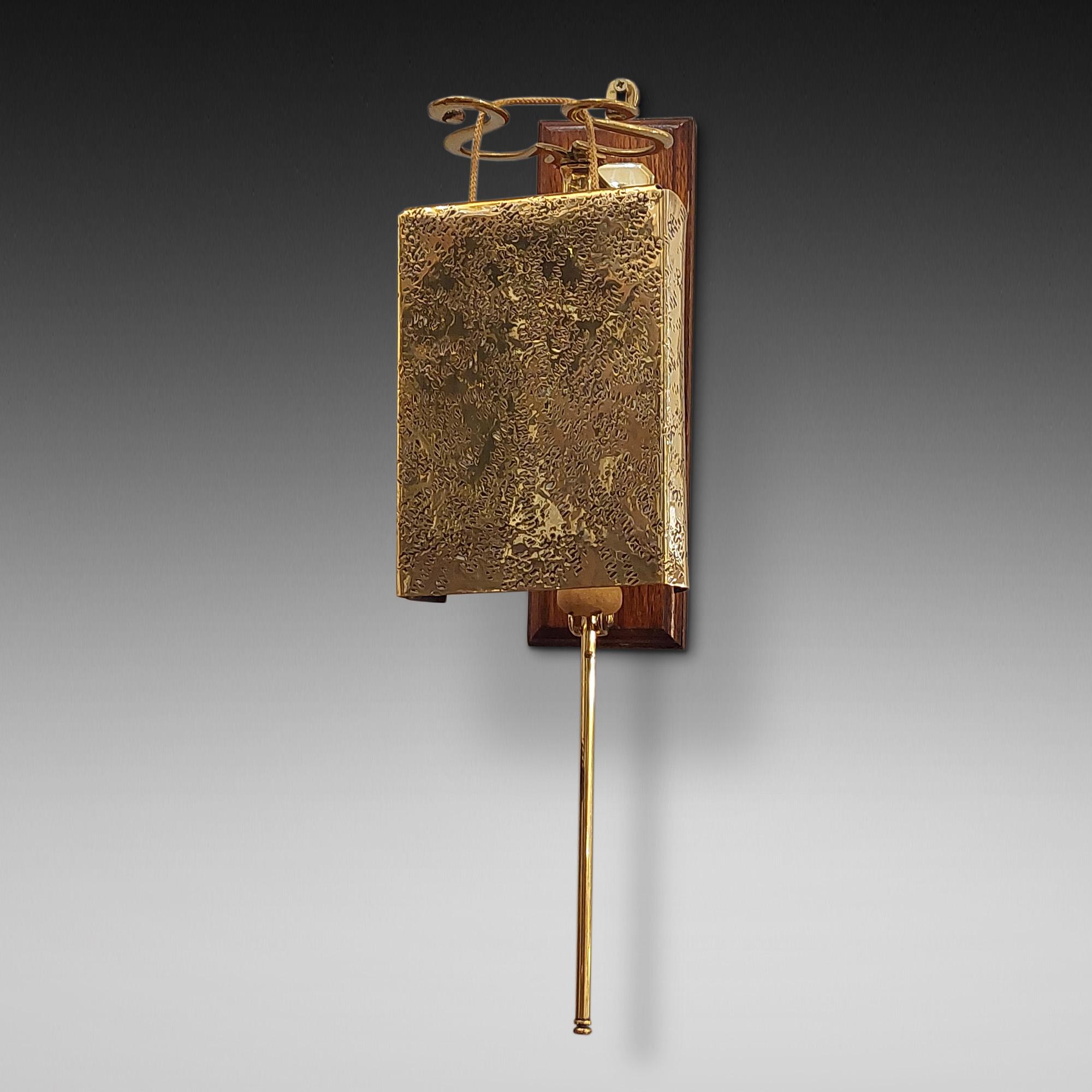 Arts and Crafts Rectangular Pitted Brass Gong on an Oak Wall Mounted Panel - 5.5
