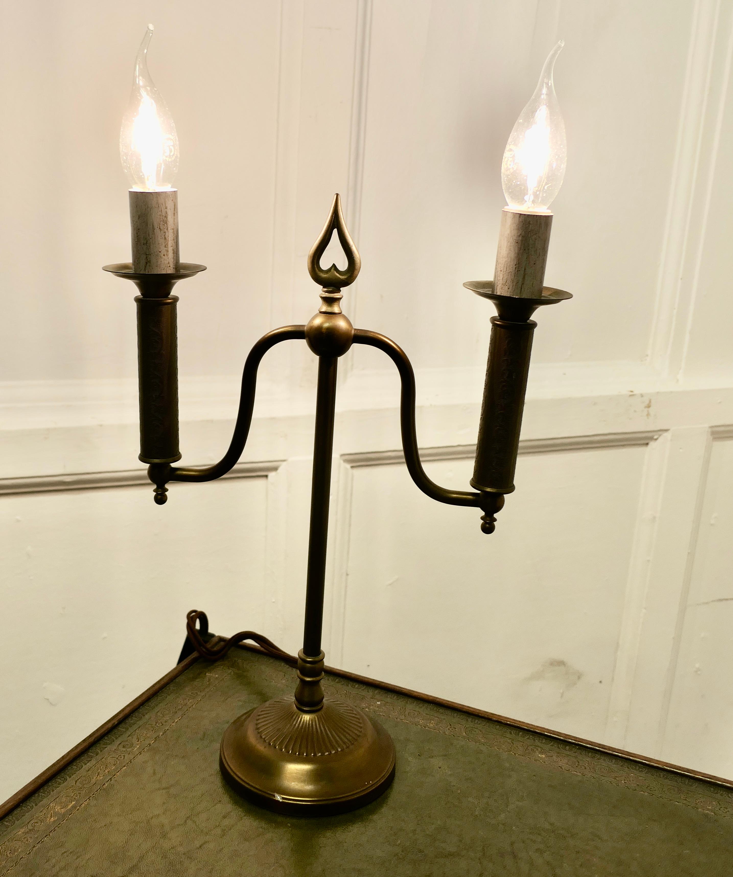 Arts and Crafts Brass Candelabra 2 Branch Lamp  This is a simple and attractive  In Good Condition For Sale In Chillerton, Isle of Wight