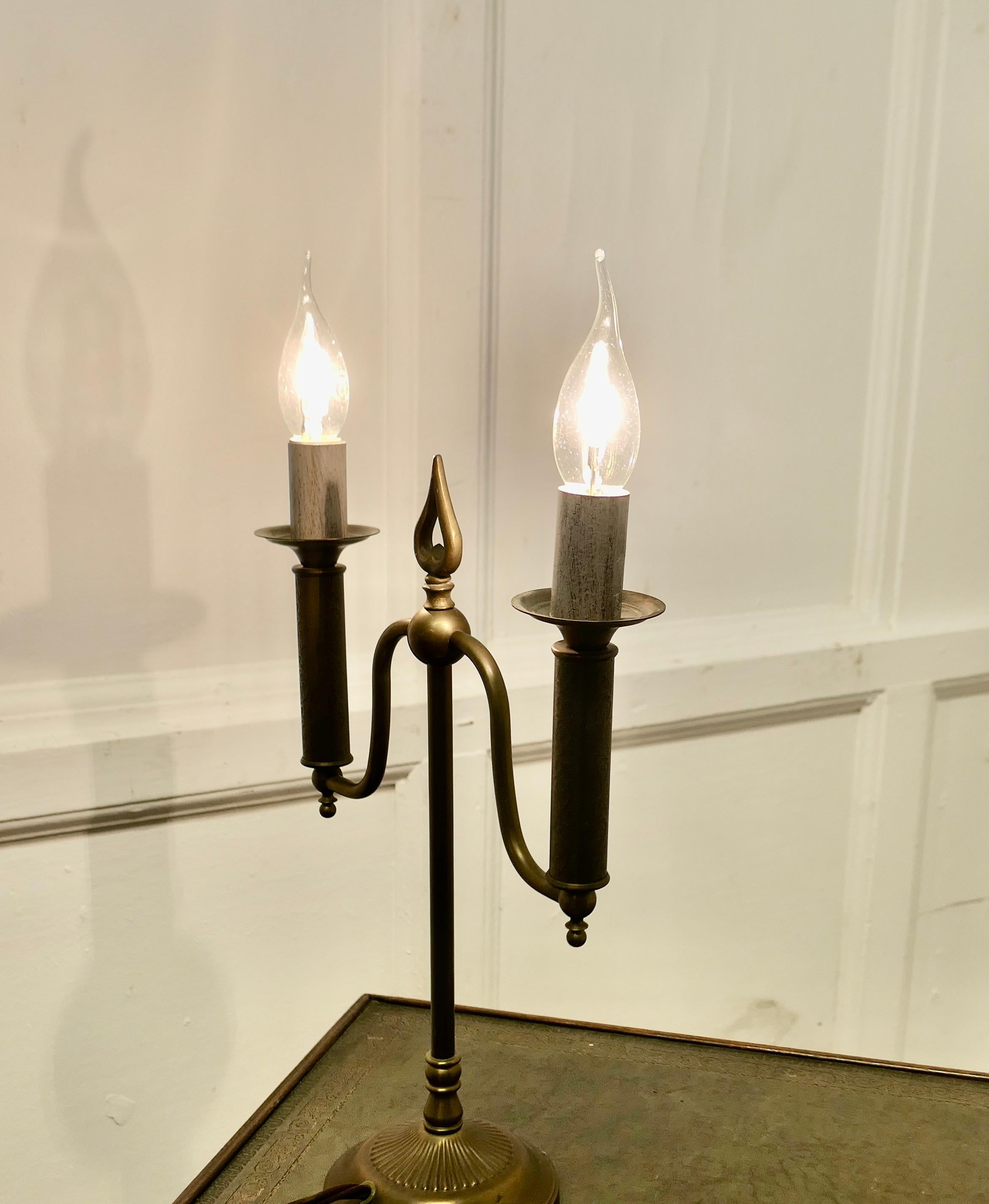 Late 20th Century Arts and Crafts Brass Candelabra 2 Branch Lamp  This is a simple and attractive  For Sale