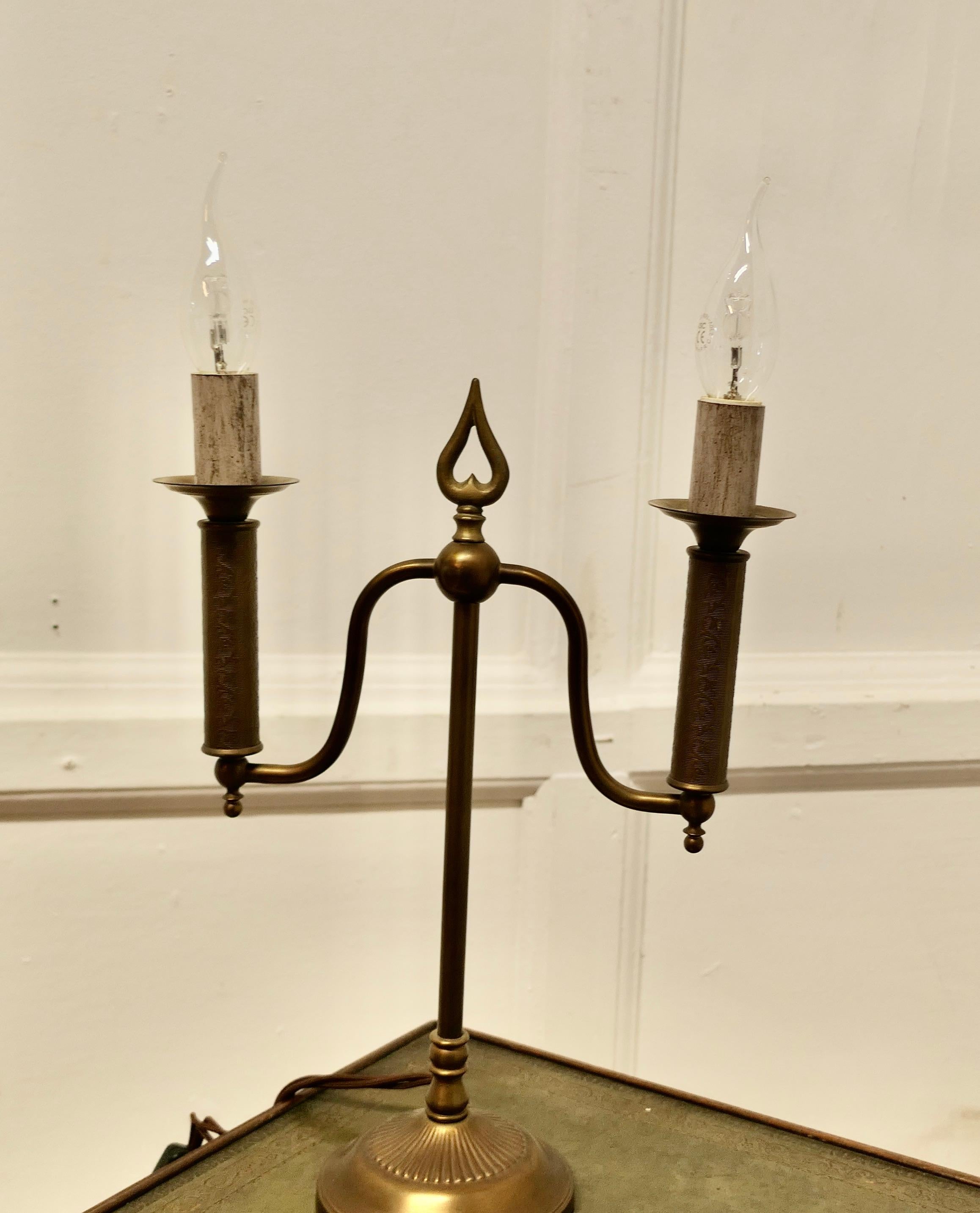 Arts and Crafts Brass Candelabra 2 Branch Lamp  This is a simple and attractive  For Sale 1
