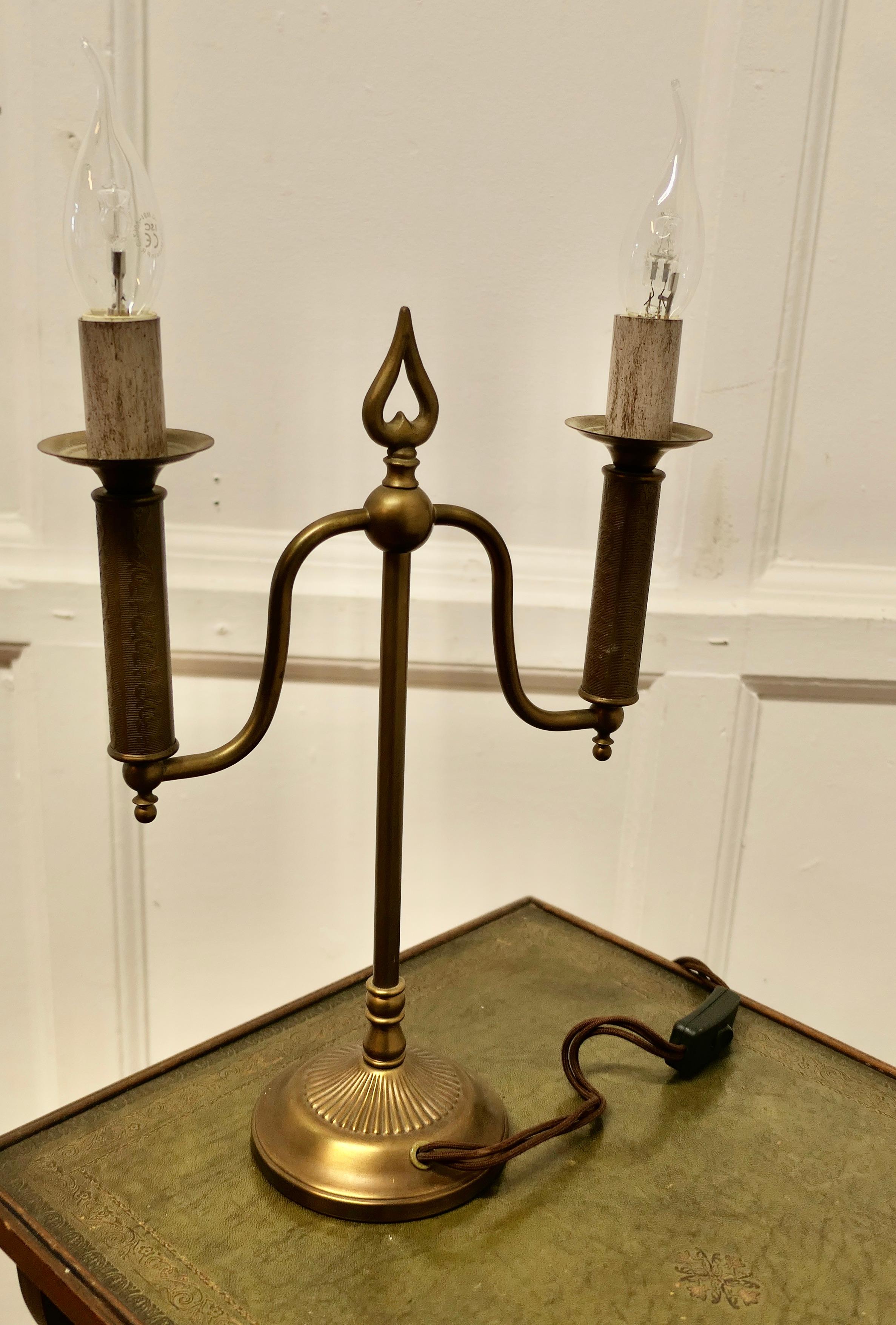 Arts and Crafts Brass Candelabra 2 Branch Lamp  This is a simple and attractive  For Sale 2