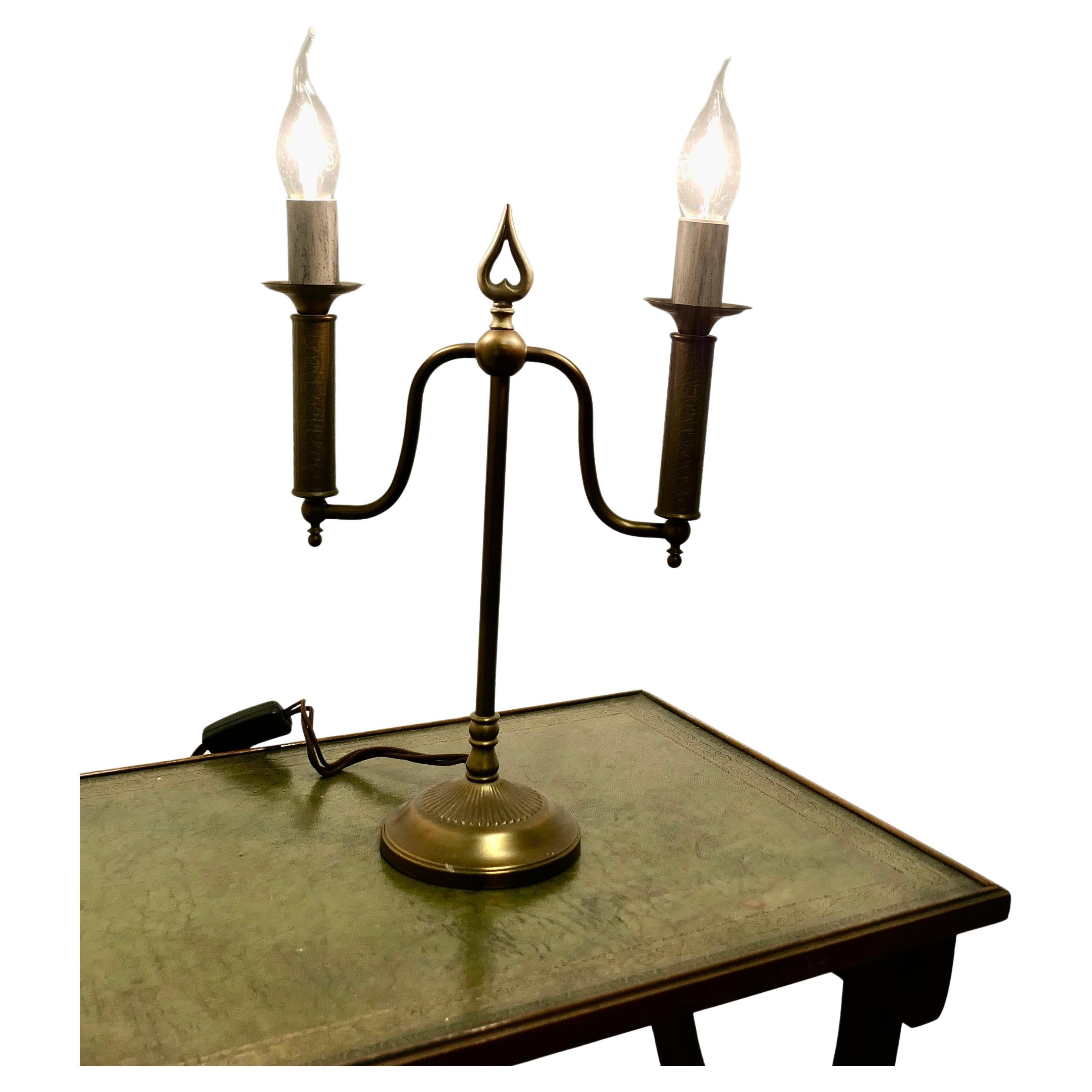 Arts and Crafts Brass Candelabra 2 Branch Lamp  This is a simple and attractive  For Sale