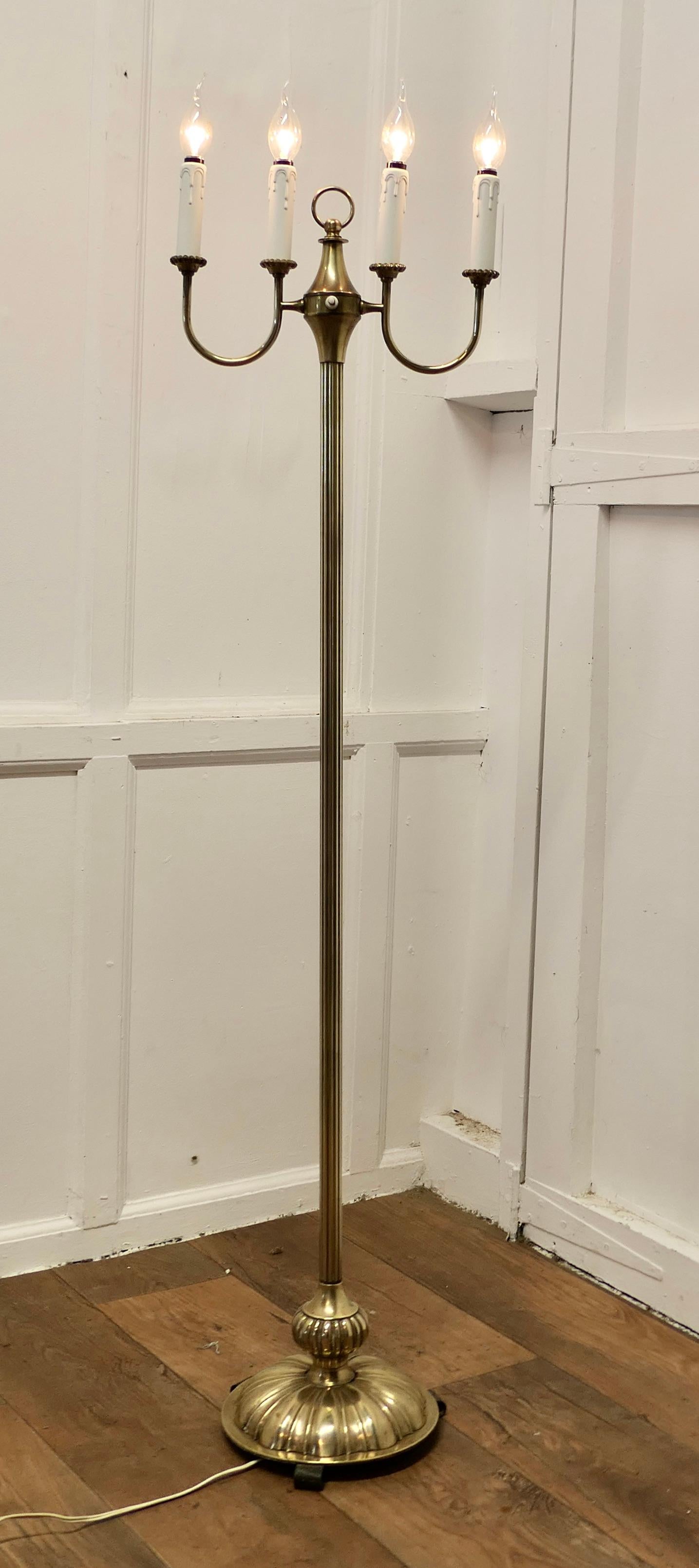 Art Deco Arts and Crafts Brass Candelabra Floor Lamp, Standard Lamp