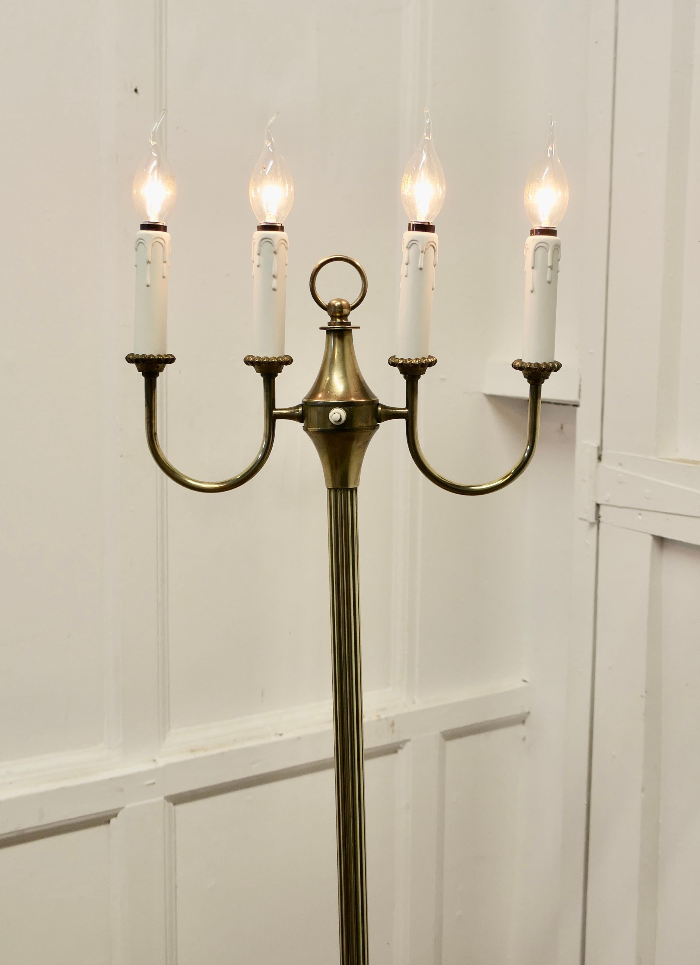 Arts and Crafts Brass Candelabra Floor Lamp, Standard Lamp In Good Condition In Godshill, Isle of Wight