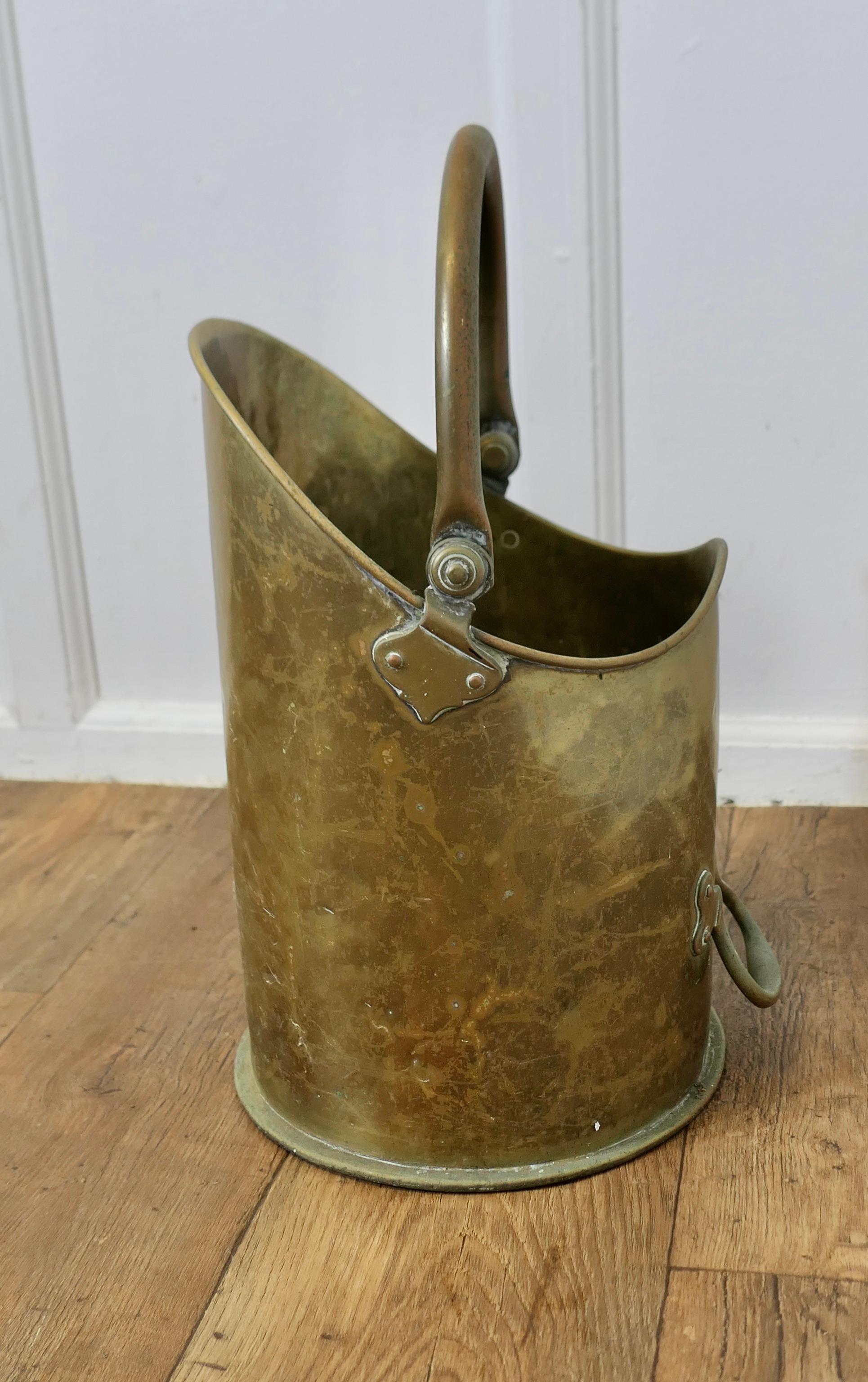 19th Century Arts and Crafts Brass Coal Bucket, Scuttle For Sale