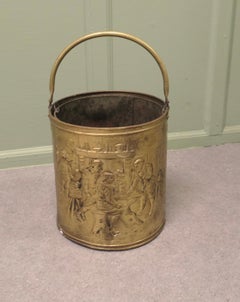Arts and Crafts Brass Coal Bucket with Tavern Scenes