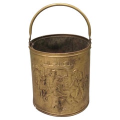 Arts and Crafts Brass Coal Bucket with Tavern Scenes Arts and Crafts Brass Coal Bucket with Tavern Scenes