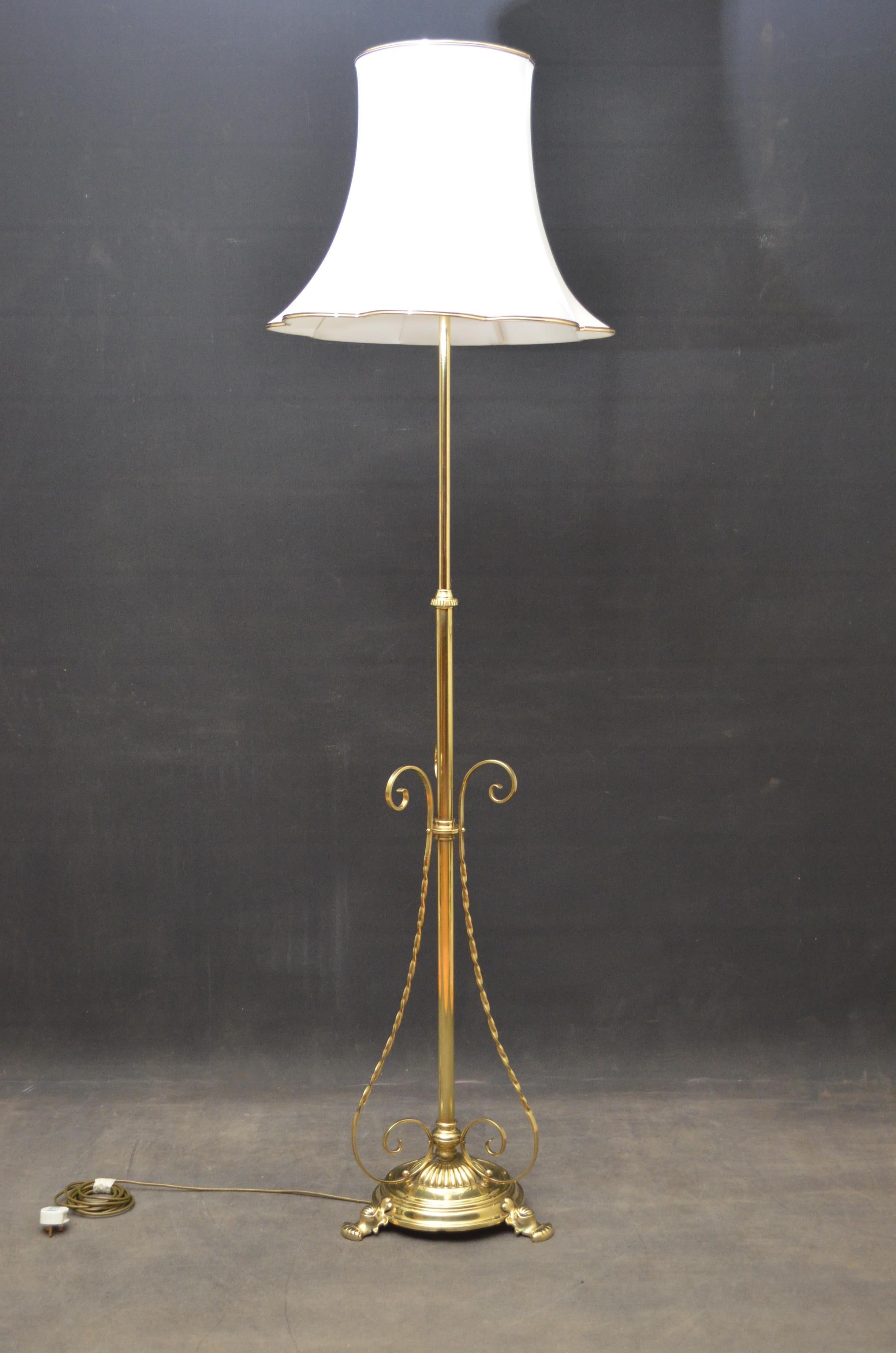 k0014 014 stylish Arts & Crafts height adjustable standard lamp on fluted circular base, decorative twisted supports and pad feet. This antique lamp has been PAT tested and is ready to use. Lampshade not included but it is available and ca be