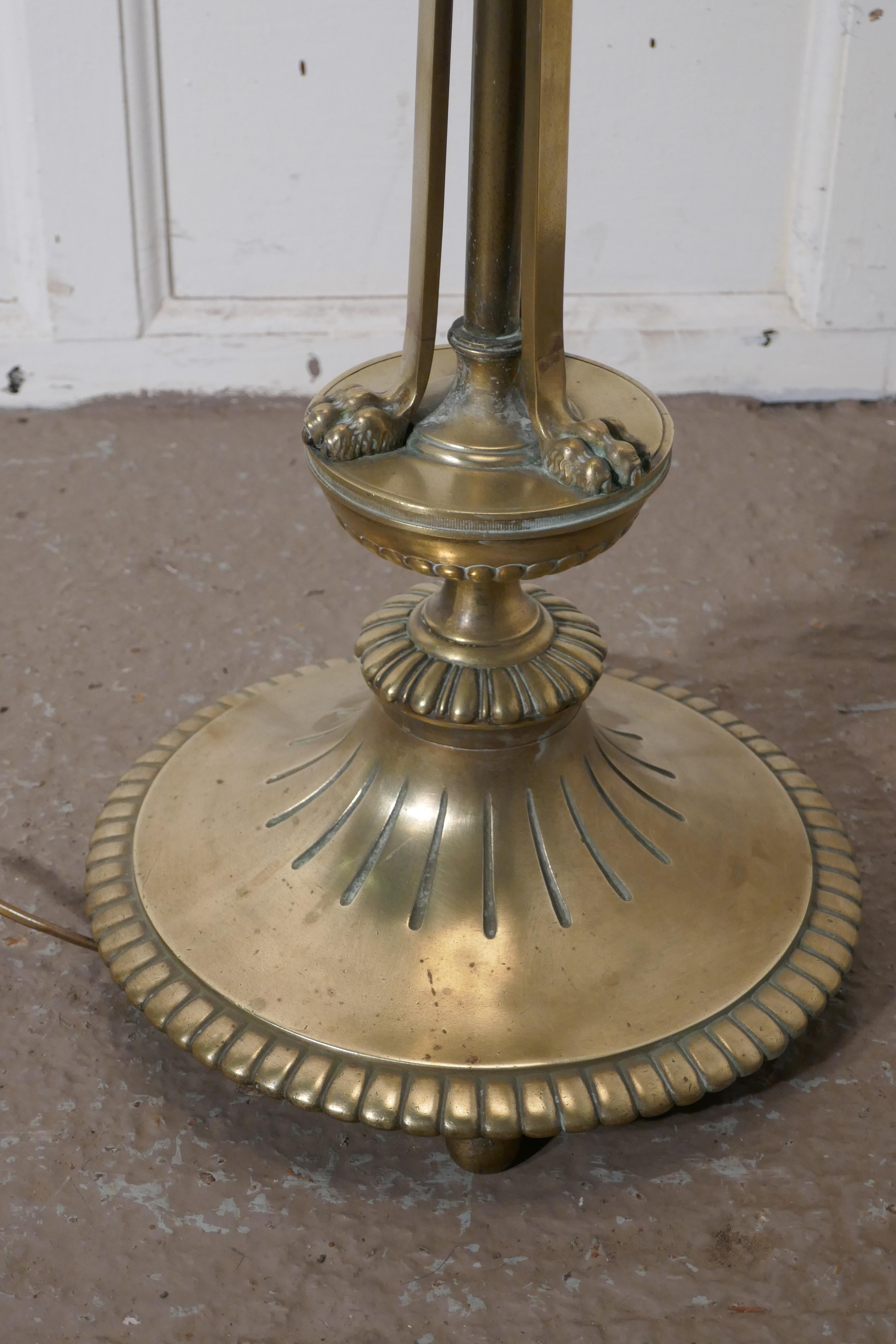 Late 19th Century Arts & Crafts Brass Floor Lamp, Regency Style Standard Lamp