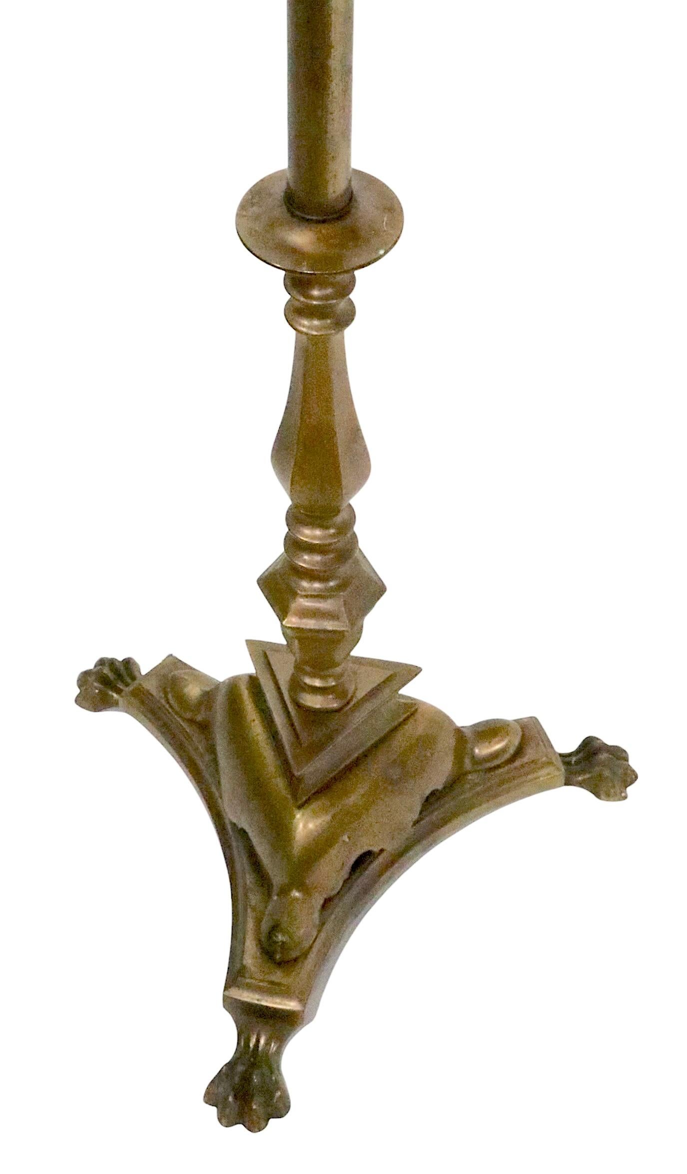 Arts and Crafts Brass Floor Lamp with Original Hide Shade by Hubley c 1920/30's For Sale 6