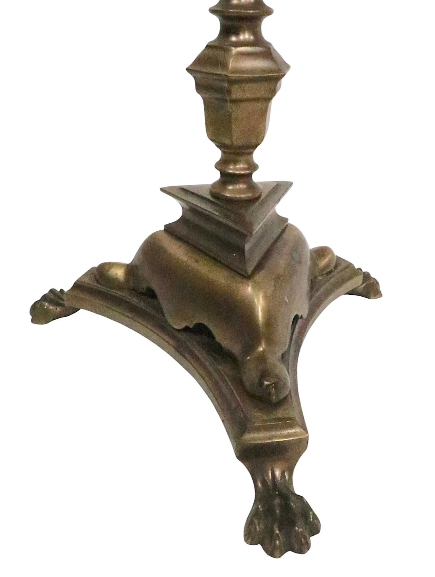 Arts and Crafts Brass Floor Lamp with Original Hide Shade by Hubley c 1920/30's For Sale 8