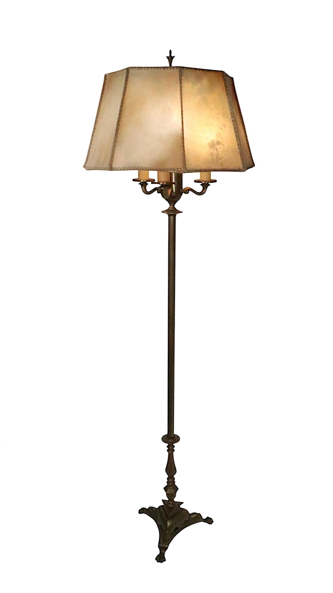Arts and Crafts Brass Floor Lamp with Original Hide Shade by Hubley c 1920/30's For Sale 10