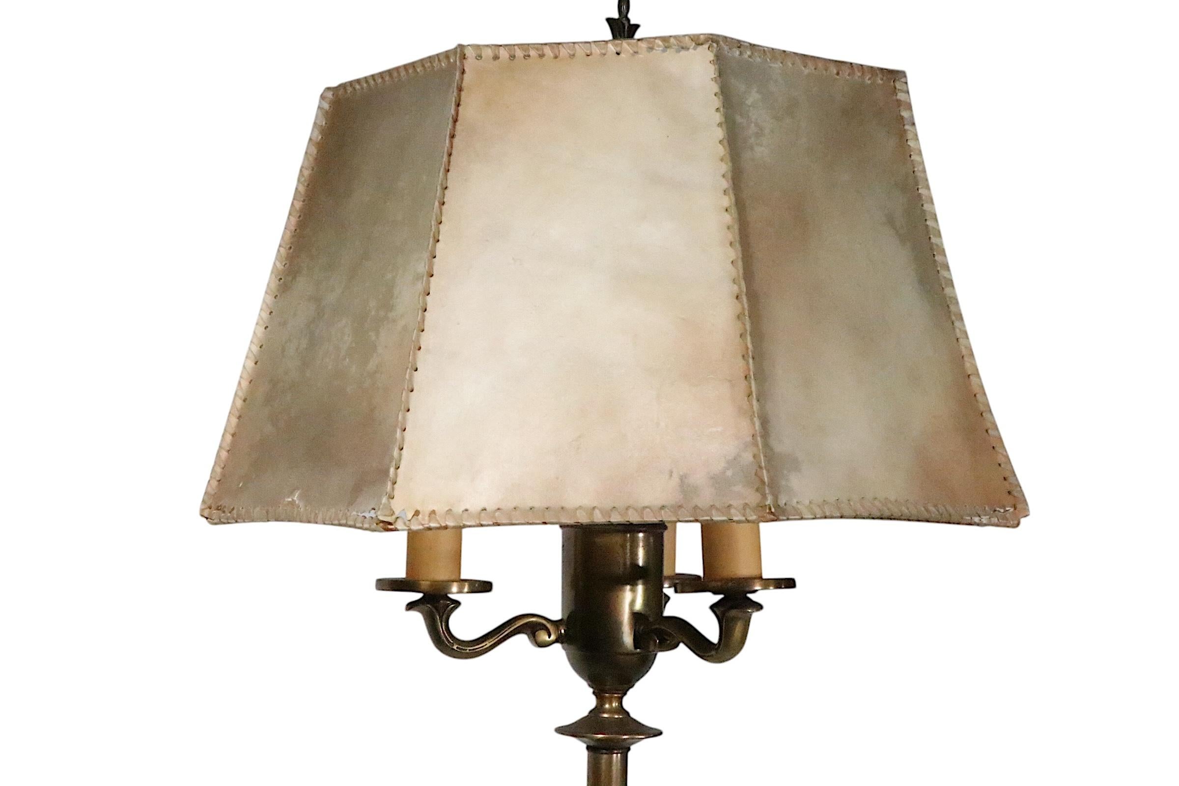 Arts and Crafts Brass Floor Lamp with Original Hide Shade by Hubley c 1920/30's For Sale 11