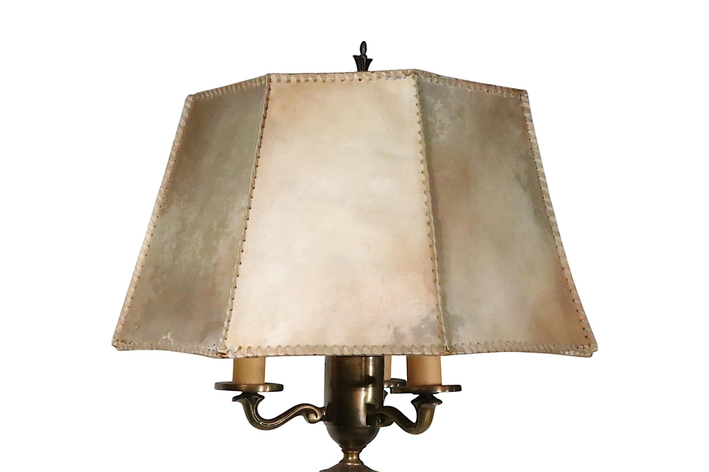 Arts and Crafts Brass Floor Lamp with Original Hide Shade by Hubley c 1920/30's For Sale 13