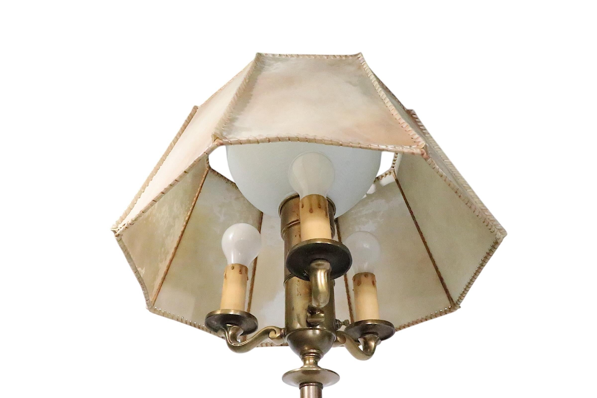 Arts and Crafts Brass Floor Lamp with Original Hide Shade by Hubley c 1920/30's For Sale 3