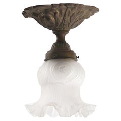Arts and Crafts Brass Frosted Glass Ceiling Lamp Flush Mount