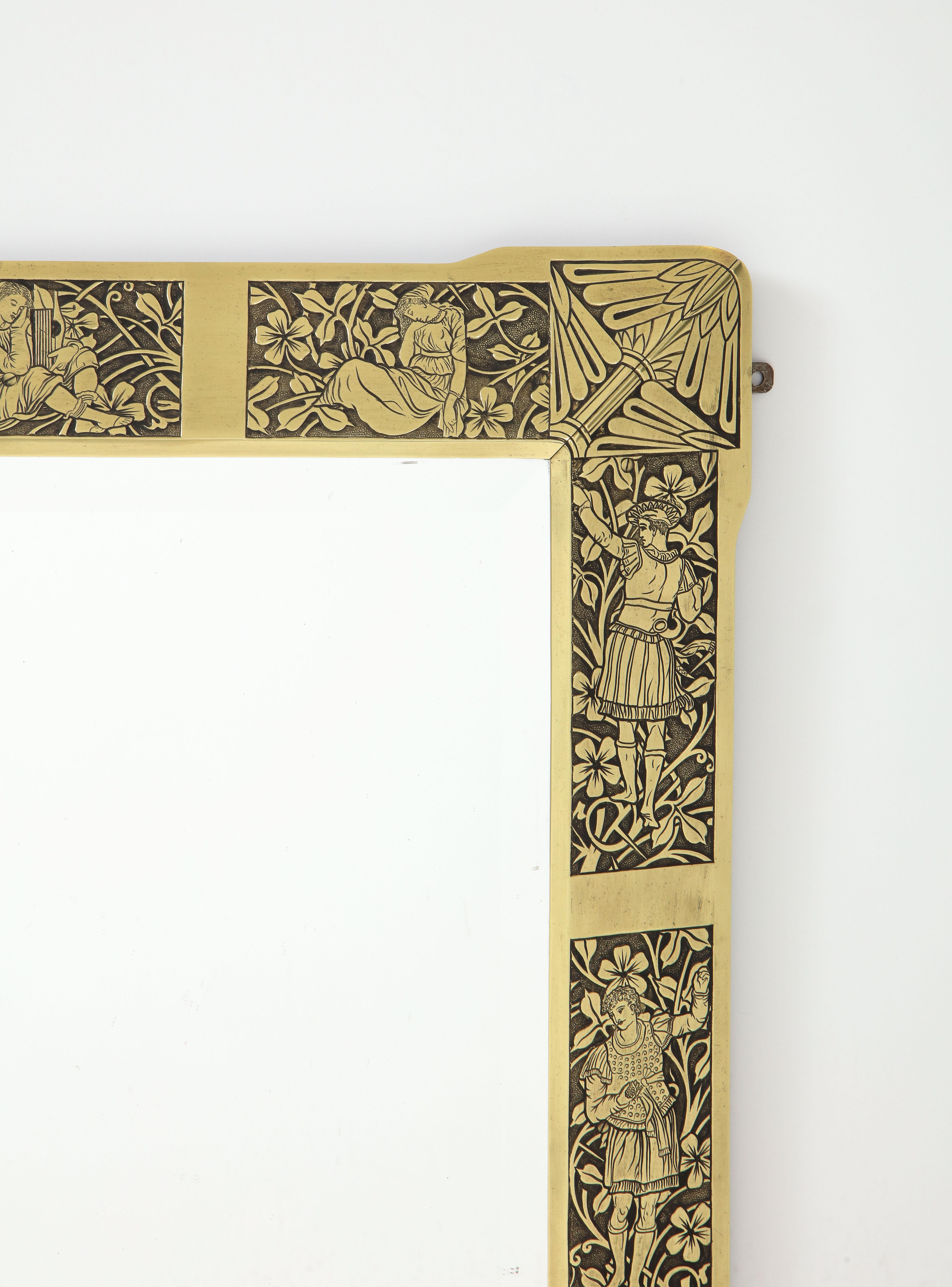 Etched Arts & Crafts Brass Mirror For Sale