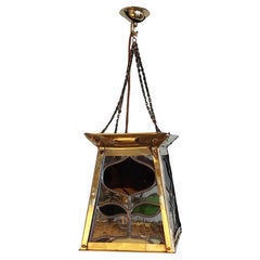 Arts and Crafts Brass & Stained Glass Lantern