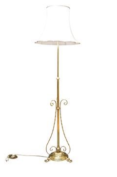 Arts and Crafts Brass Standard Floor Lamp, Height Adjustable, England, c1900