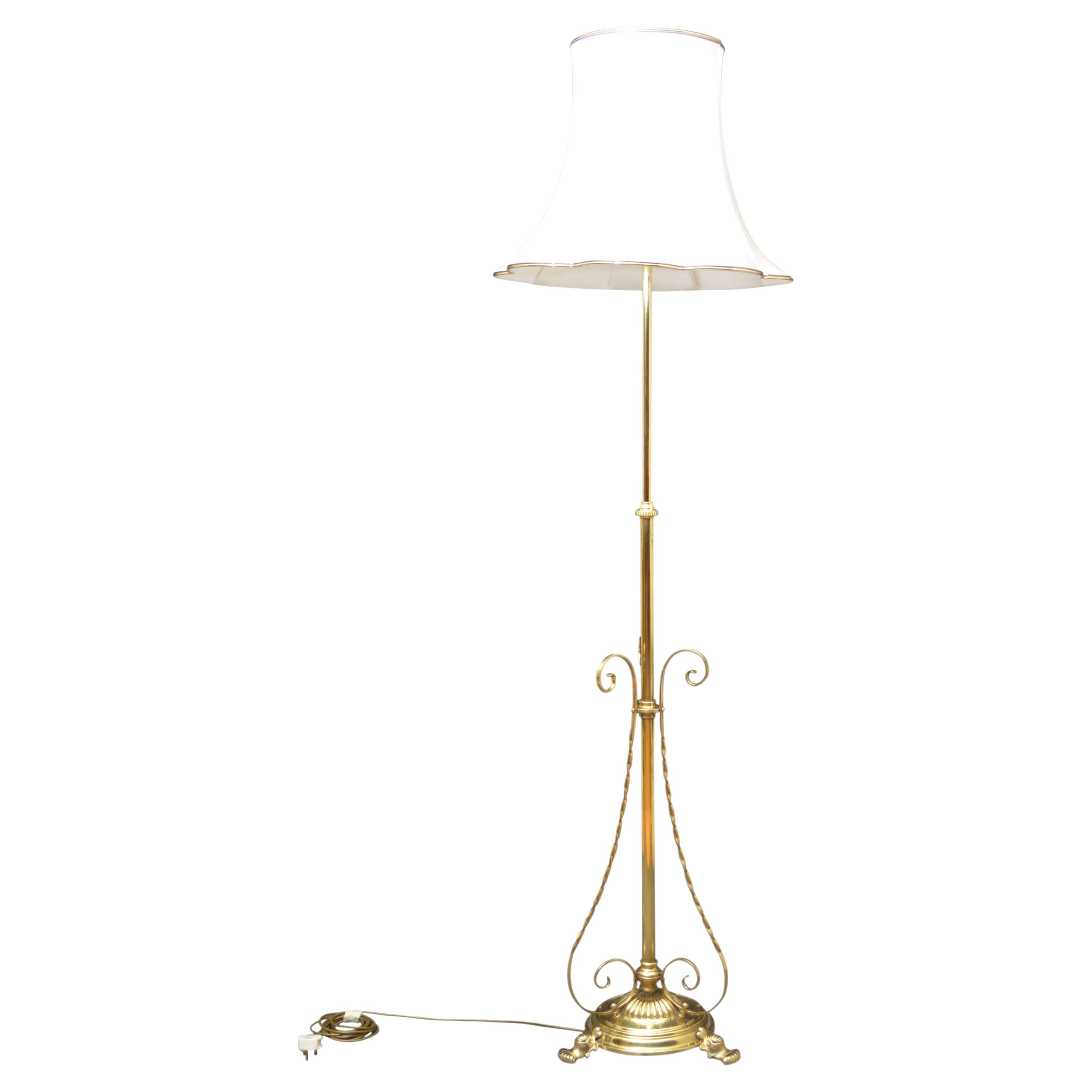 Arts and Crafts Brass Standard Floor Lamp, Height Adjustable, England, c1900 For Sale