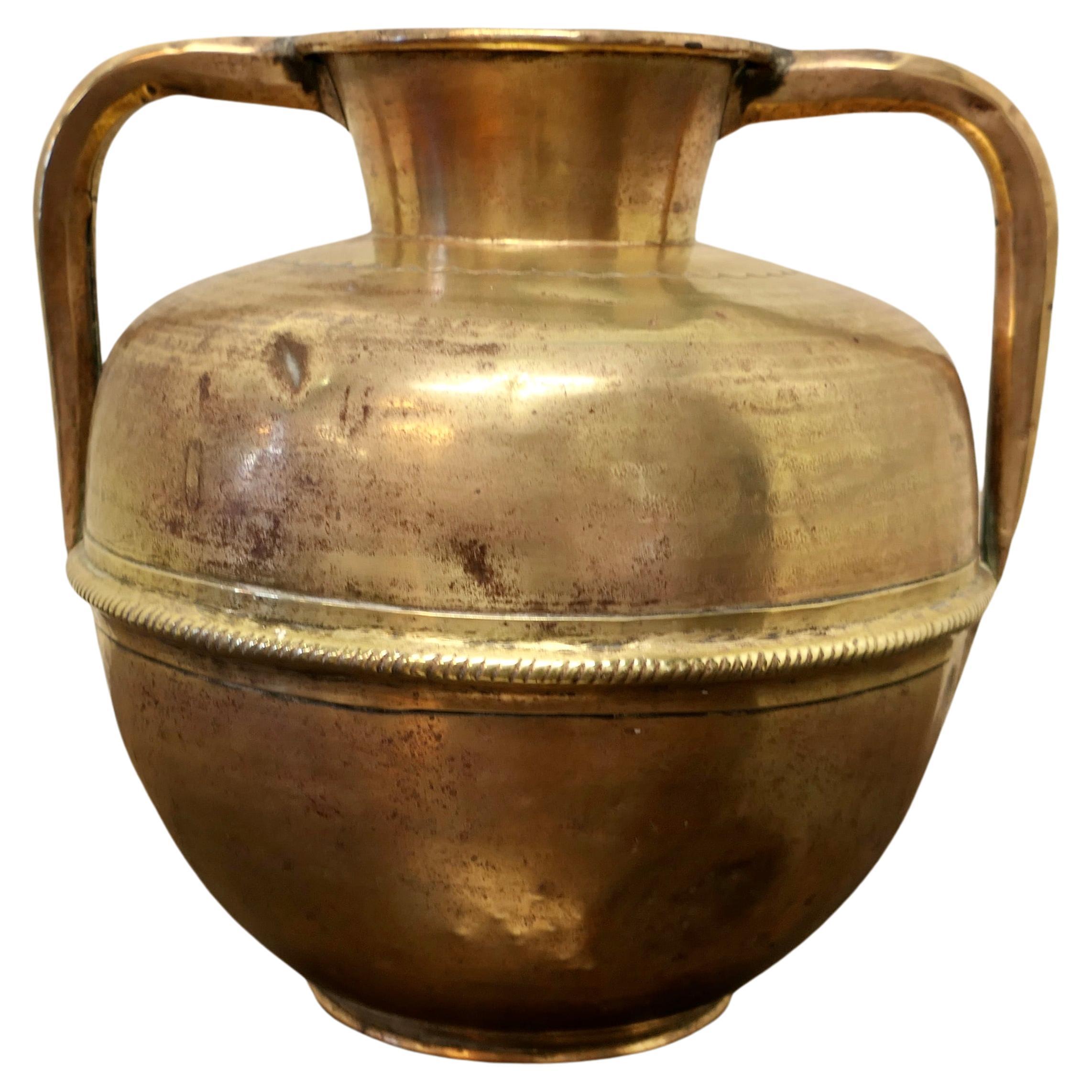Arts and Crafts Brass Urn with Handles For Sale