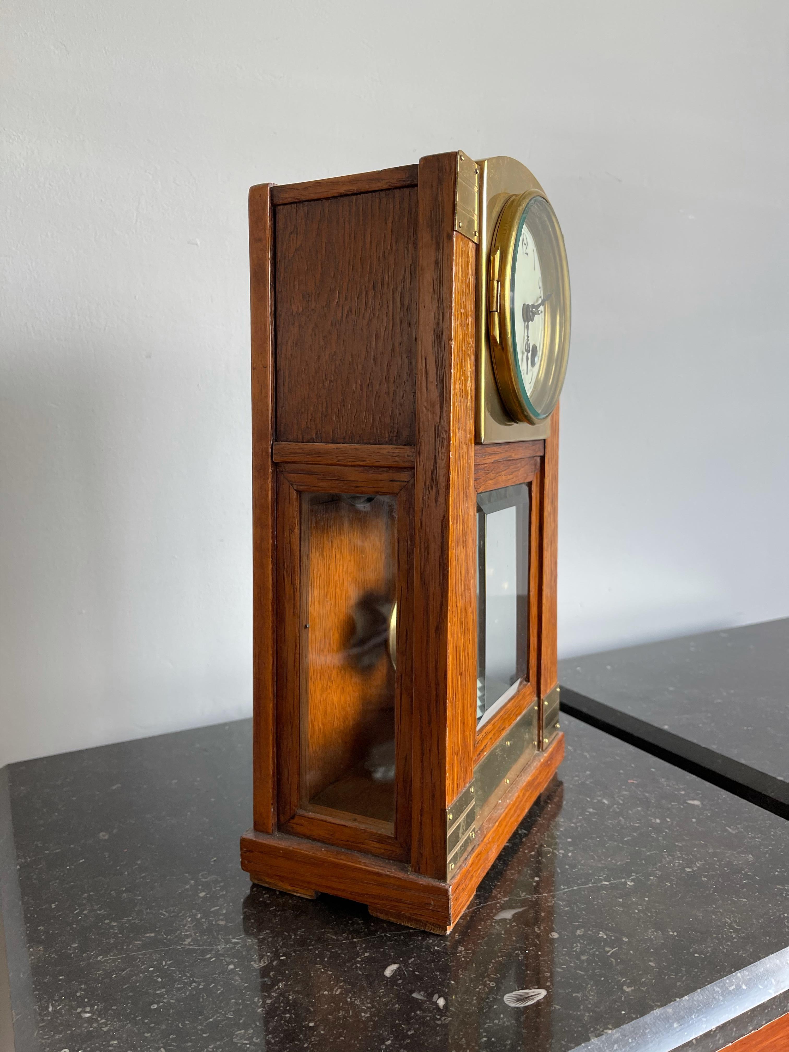 Arts & Crafts Brass & Wood Gustave Serrurier-Bovy Style Pendulum / Table Clock 3