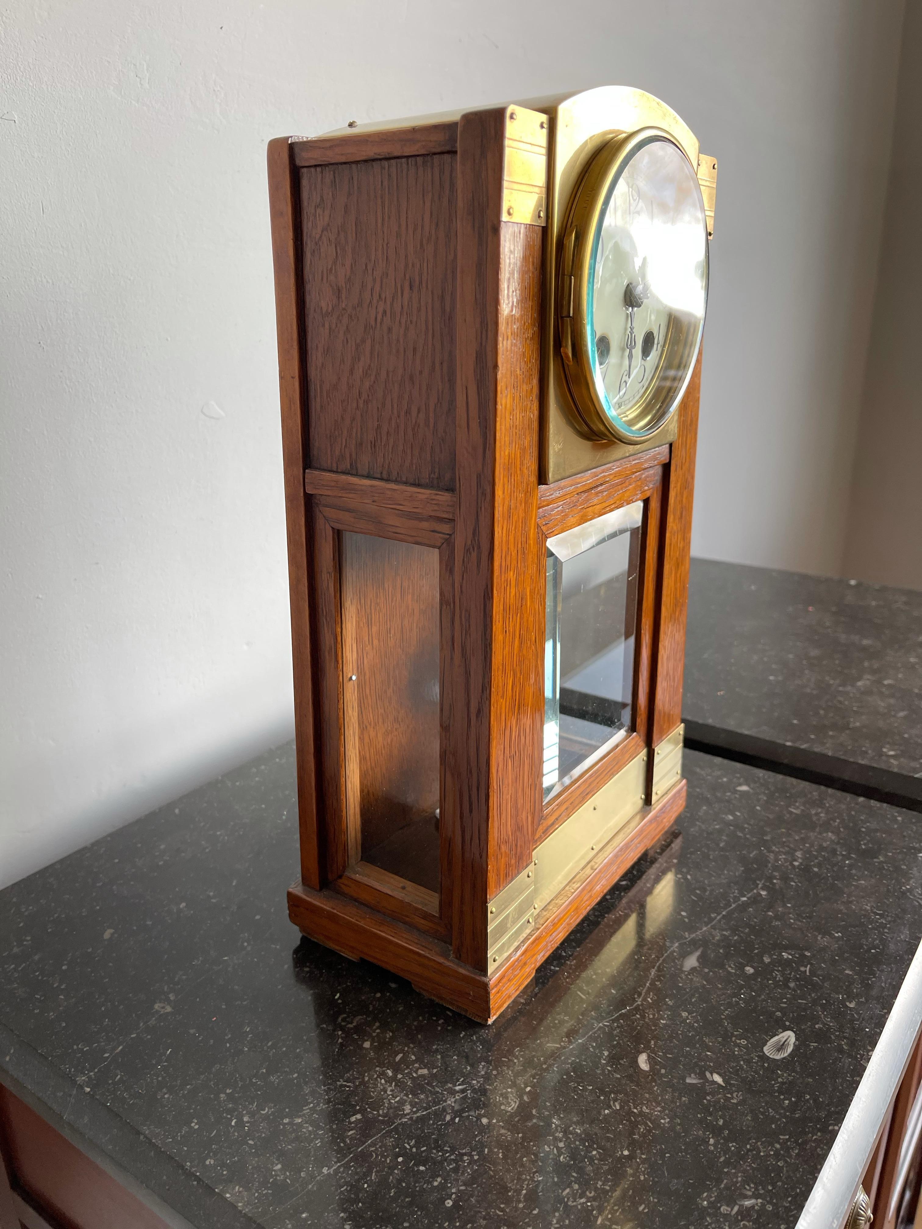 Arts & Crafts Brass & Wood Gustave Serrurier-Bovy Style Pendulum / Table Clock 4