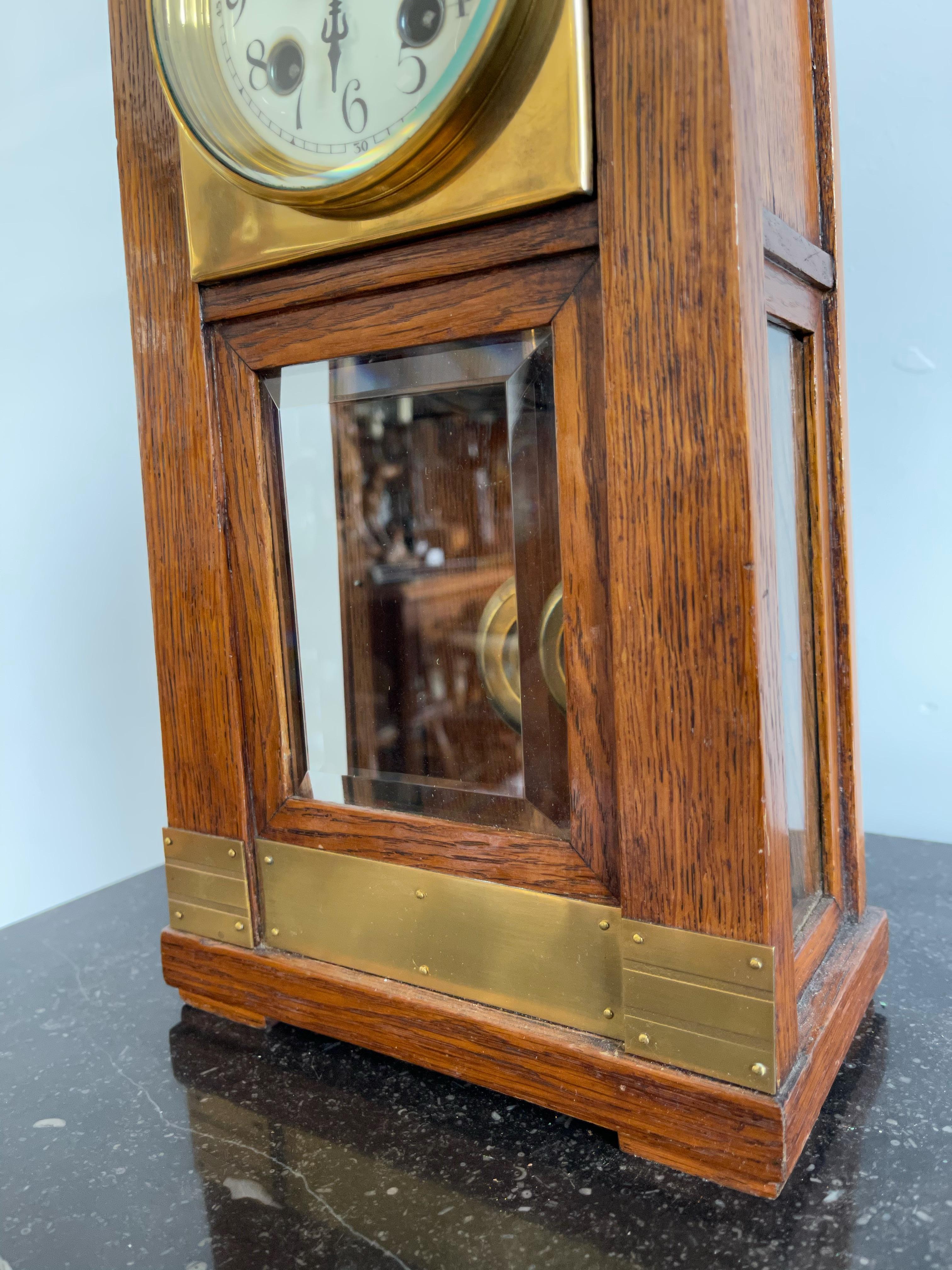 Arts & Crafts Brass & Wood Gustave Serrurier-Bovy Style Pendulum / Table Clock 5