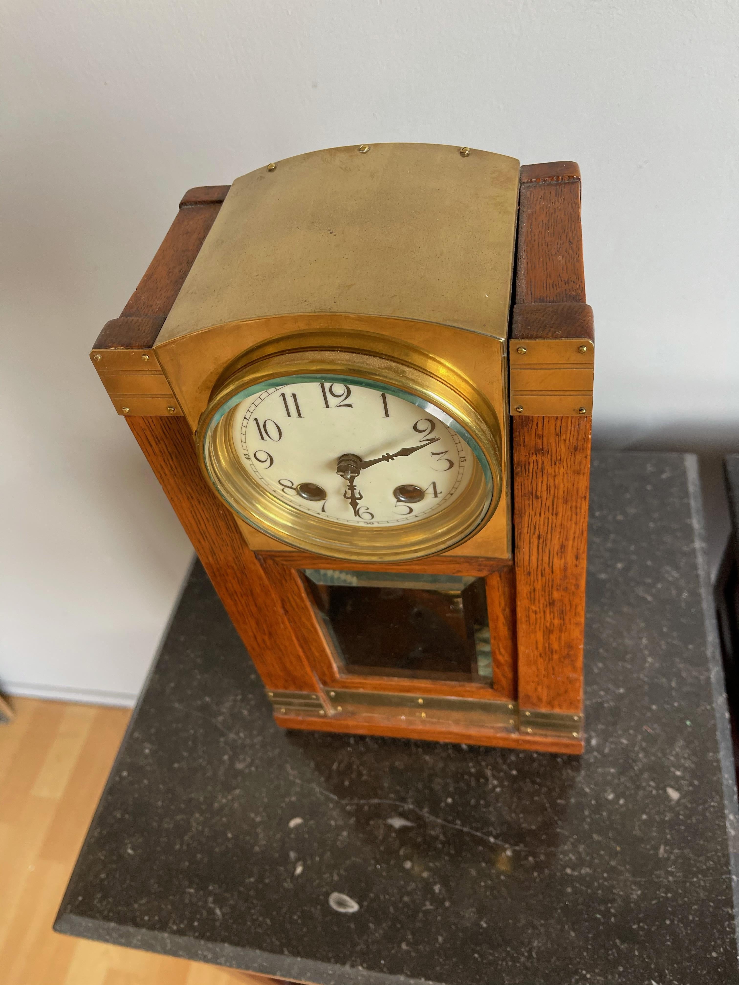Arts & Crafts Brass & Wood Gustave Serrurier-Bovy Style Pendulum / Table Clock 6