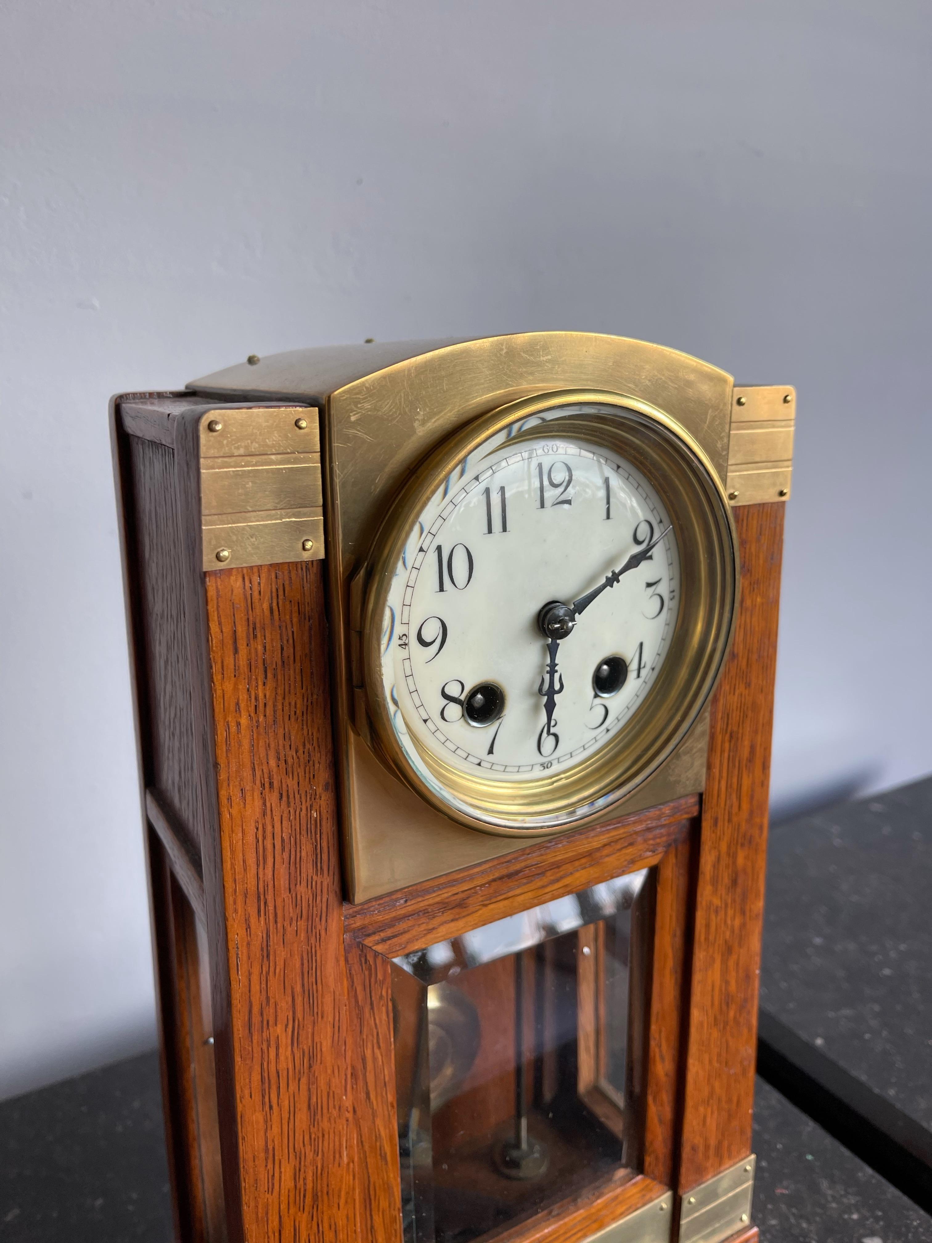 Arts & Crafts Brass & Wood Gustave Serrurier-Bovy Style Pendulum / Table Clock 7