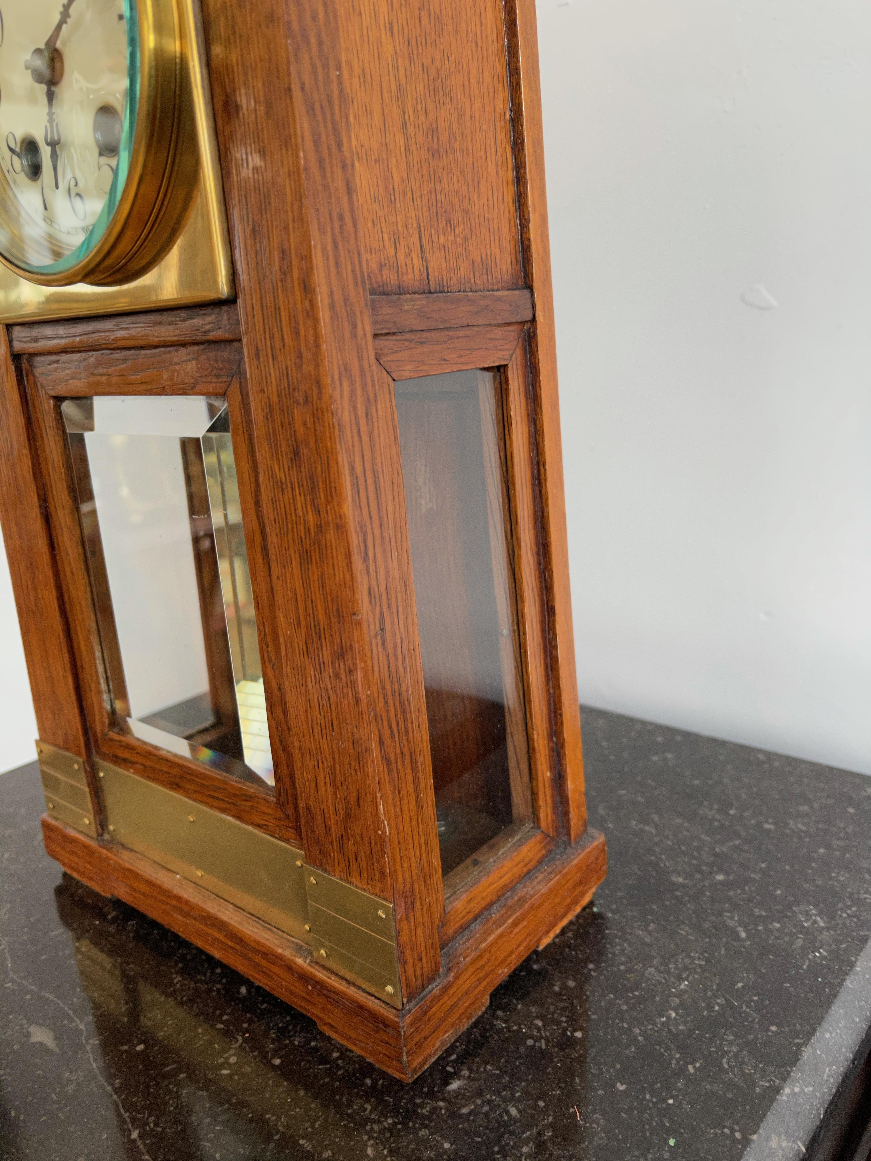 Arts & Crafts Brass & Wood Gustave Serrurier-Bovy Style Pendulum / Table Clock 8