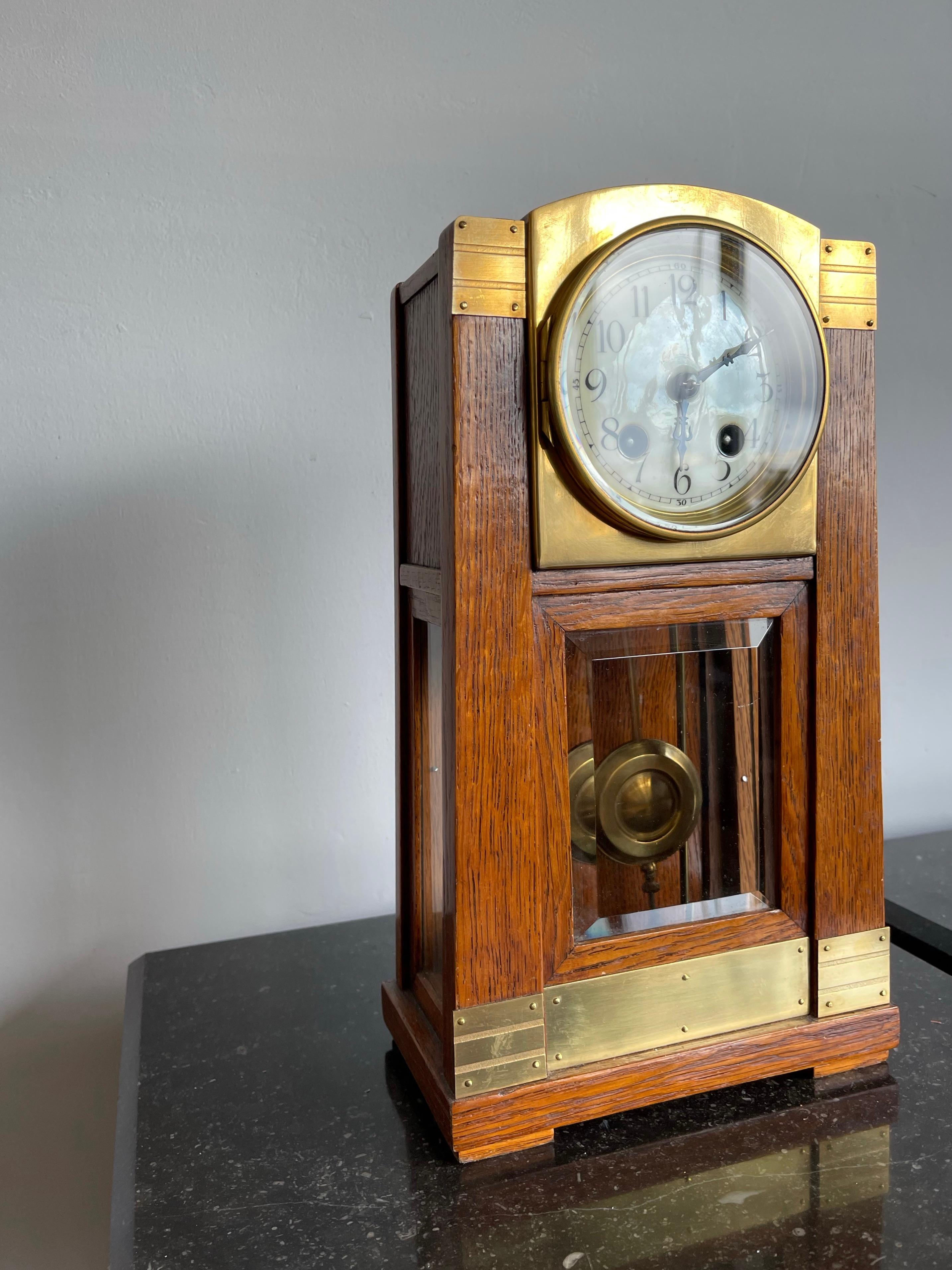 Arts & Crafts Brass & Wood Gustave Serrurier-Bovy Style Pendulum / Table Clock 11