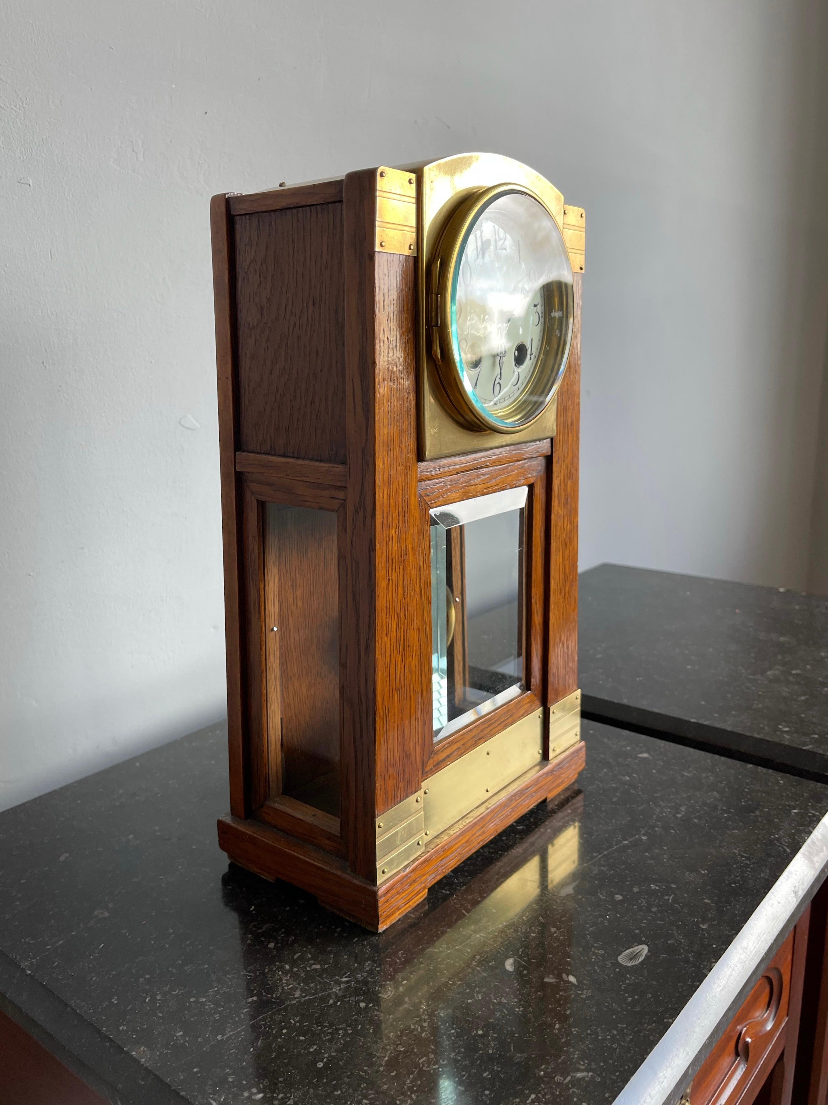 Arts & Crafts Brass & Wood Gustave Serrurier-Bovy Style Pendulum / Table Clock 13