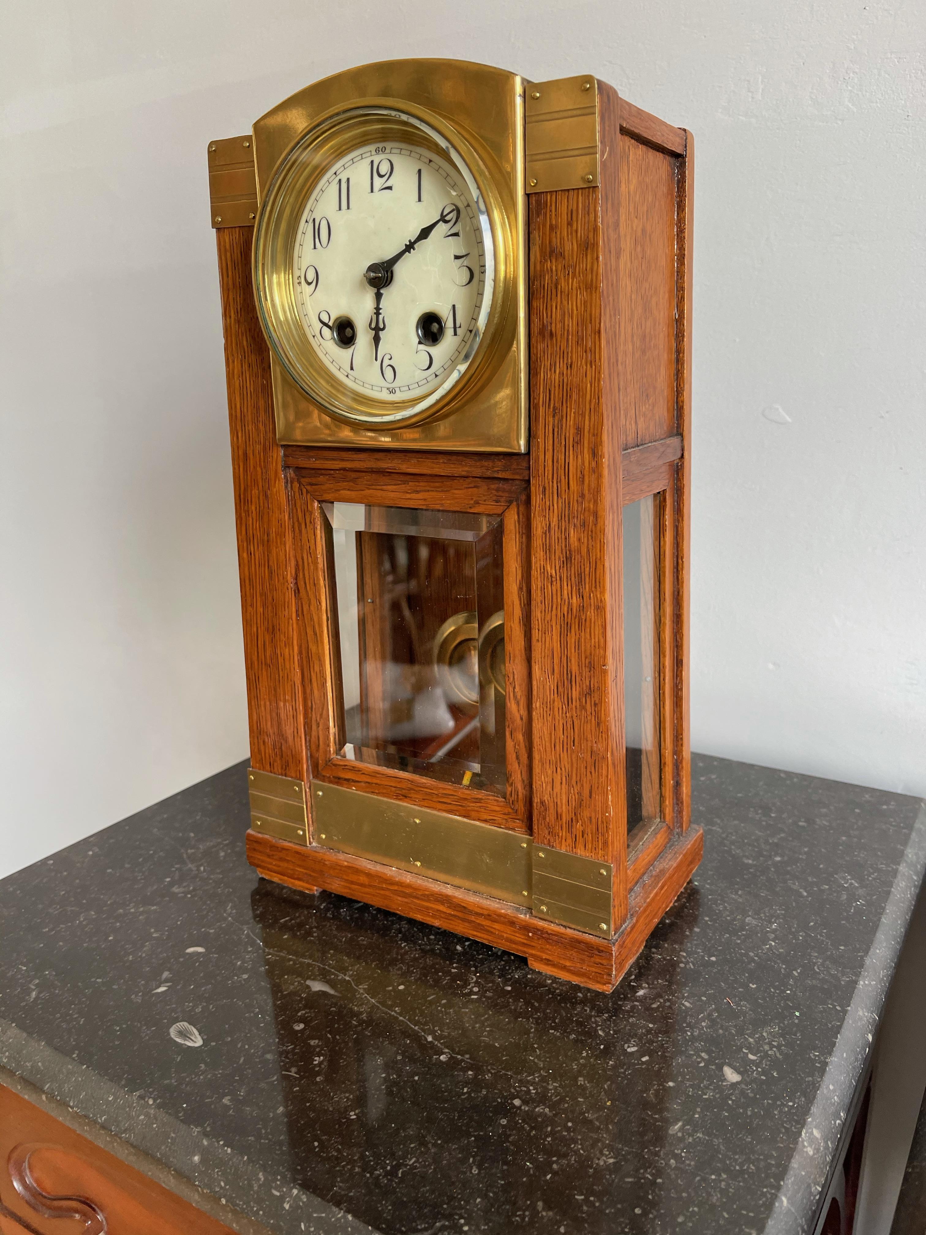 Jugendstil Arts & Crafts Brass & Wood Gustave Serrurier-Bovy Style Pendulum / Table Clock
