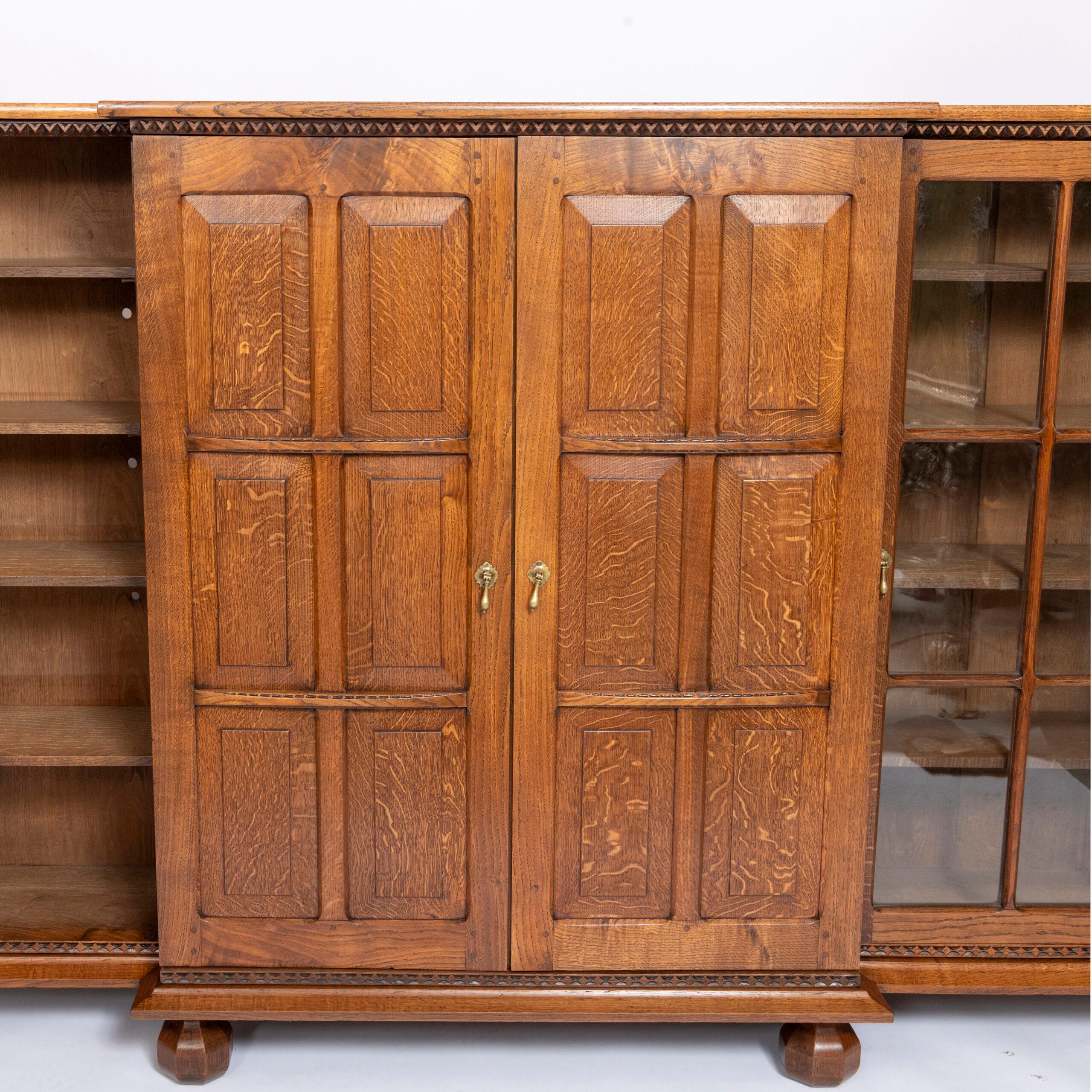 Arts and Crafts Breakfront Bookcase by Stanley Webb Davies, England circa 1925 For Sale 11