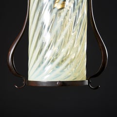 Arts and Crafts Bronze Hanging Lantern / Pendant Light, with Opaline Glass Shade