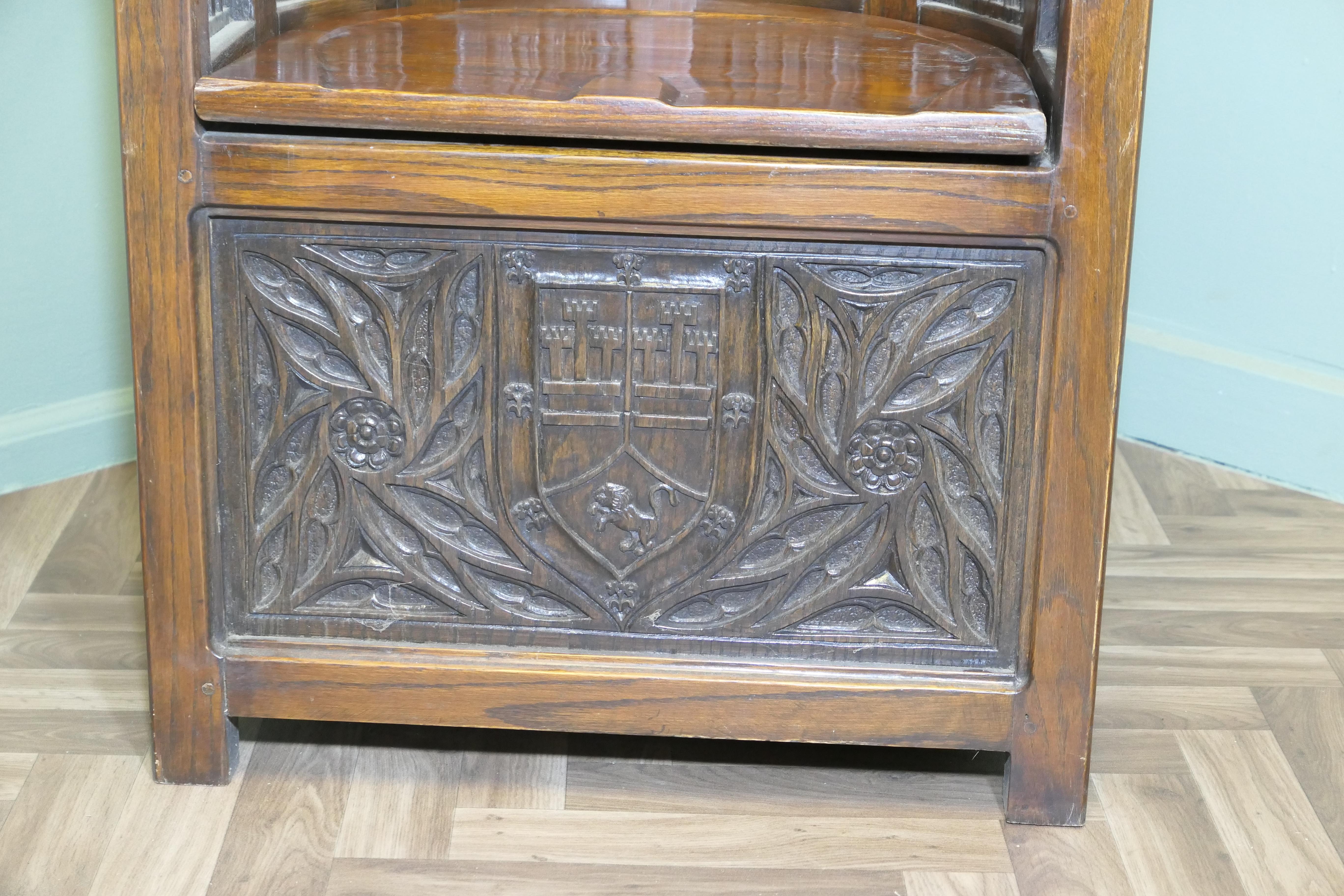 Arts and Crafts Carved Barrel Back Hall or Library Chairs
This is a Beautifully designed pair of Library or Hall chairs from the 19th Century Arts and Crafts movement Pugin inspired Style
The chairs are of the finest quality, they are made in solid