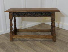 Arts and Crafts Carved Country Golden Oak Joint Stool Window Seat, Hall Bench