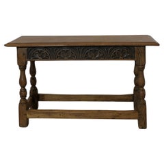 Antique Arts and Crafts Carved Country Golden Oak Joint Stool Window Seat, Hall Bench