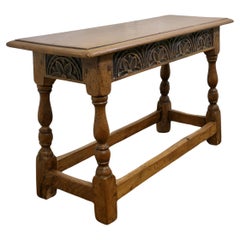 Arts and Crafts Carved Country Golden Oak Joint Style Window Seat, Hall Bench  