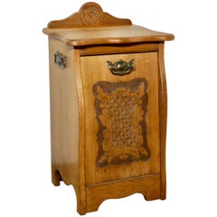 Antique Arts & Crafts Carved Golden Walnut Purdonium, Coal Box