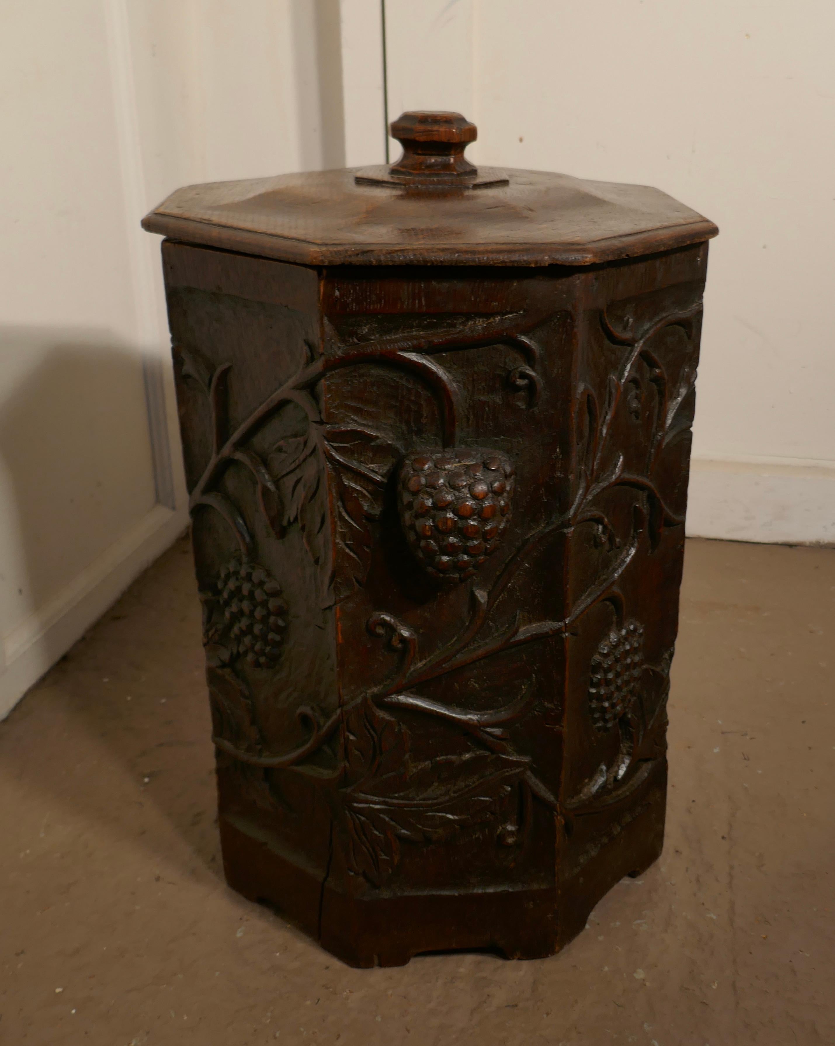 Arts and Crafts Arts & Crafts Carved Oak Lined Coal or Log Bucket